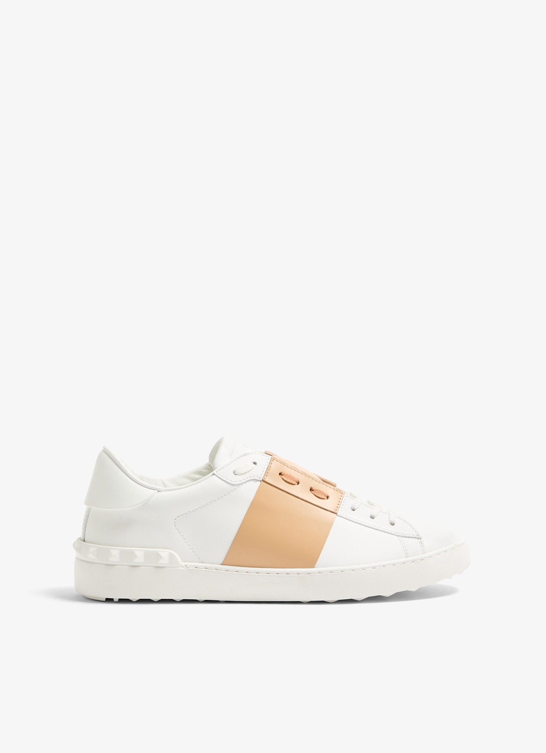 Valentino Garavani Open sneaker van kalfsleer - voorkant beige