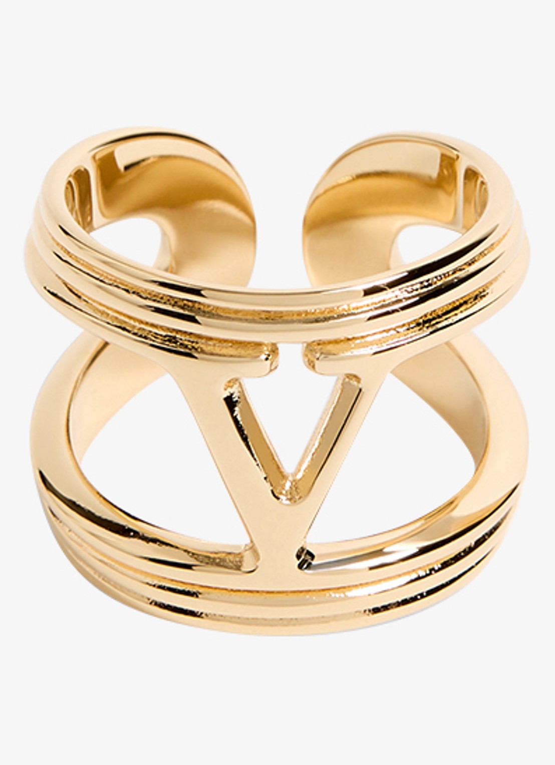 Valentino Garavani Ovalette ring met logo - voorkant goud