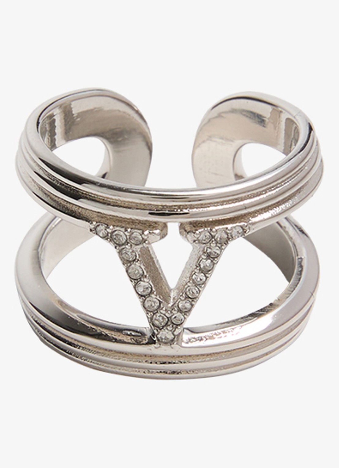 Valentino Garavani Ovalette ring met logo - voorkant zilver