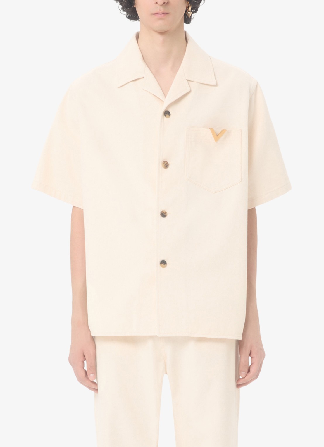 Valentino Garavani Oversized fit overhemd van denim met borstzak - detail 4 creme