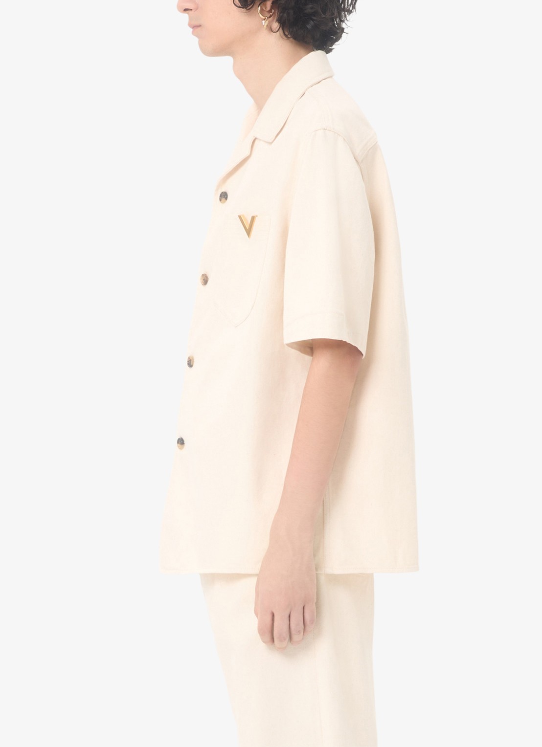 Valentino Garavani Oversized fit overhemd van denim met borstzak - detail 5 creme