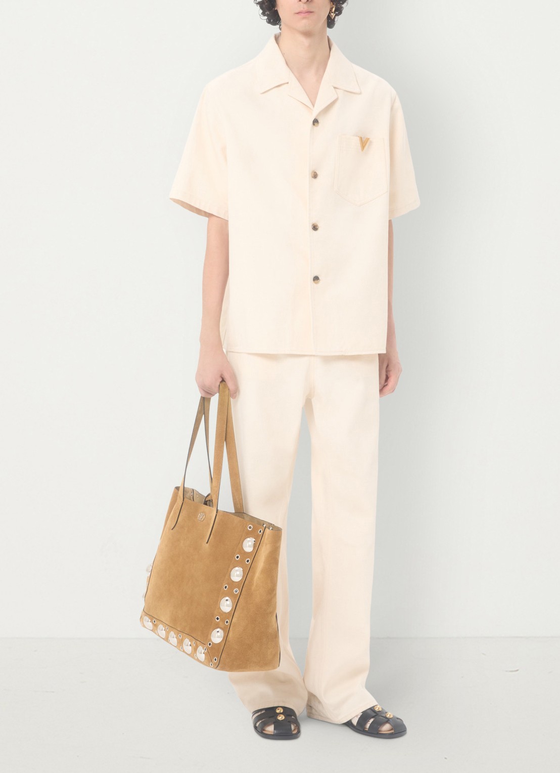Valentino Garavani Oversized fit overhemd van denim met borstzak - voorkant 2 creme