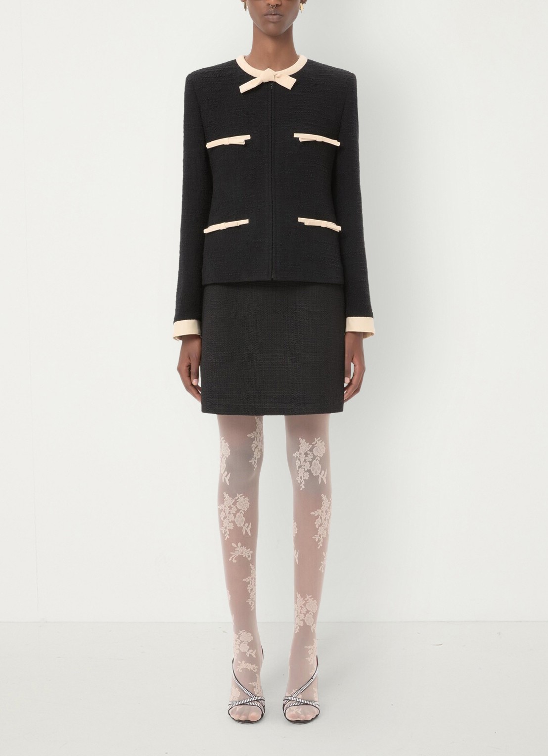 Valentino Garavani Panty van kant met logoband - voorkant creme