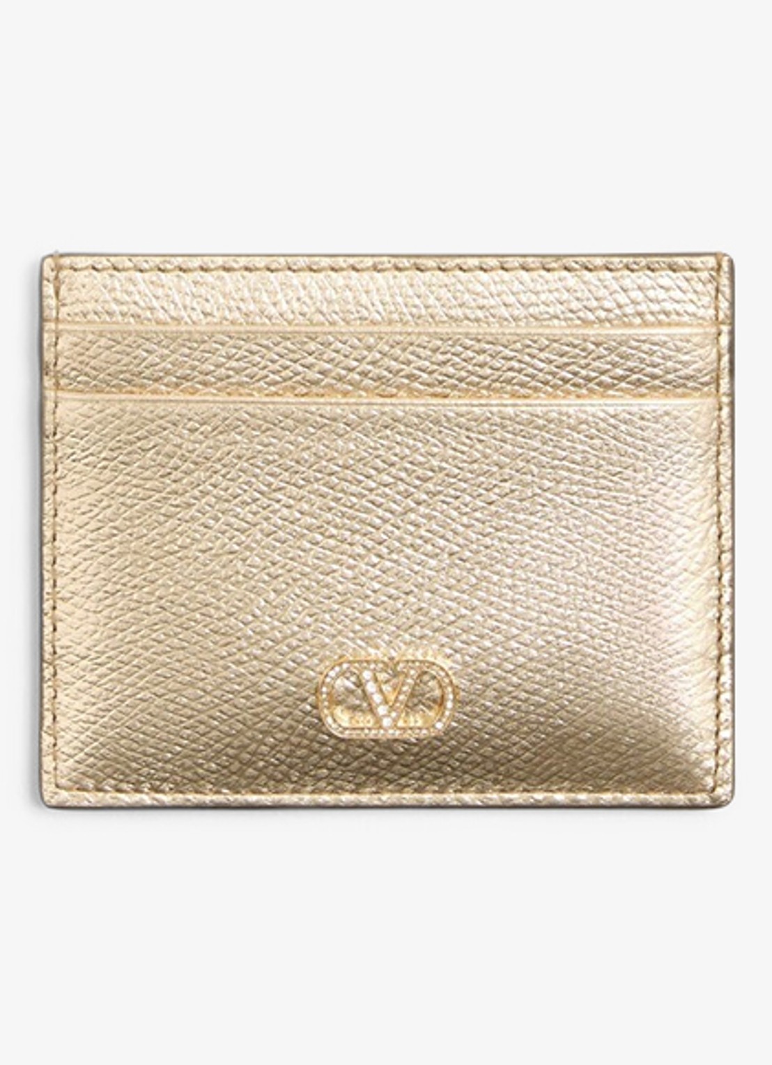 Valentino Garavani Pasjeshouder van kalfsleer met metallic finish - voorkant 2 goud