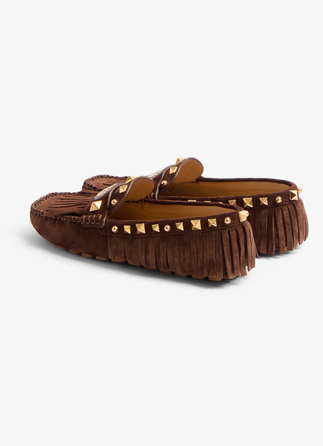 Valentino Garavani Plaster Caster Driver loafer van kalfssuède met studs - achterkant 3 bruin