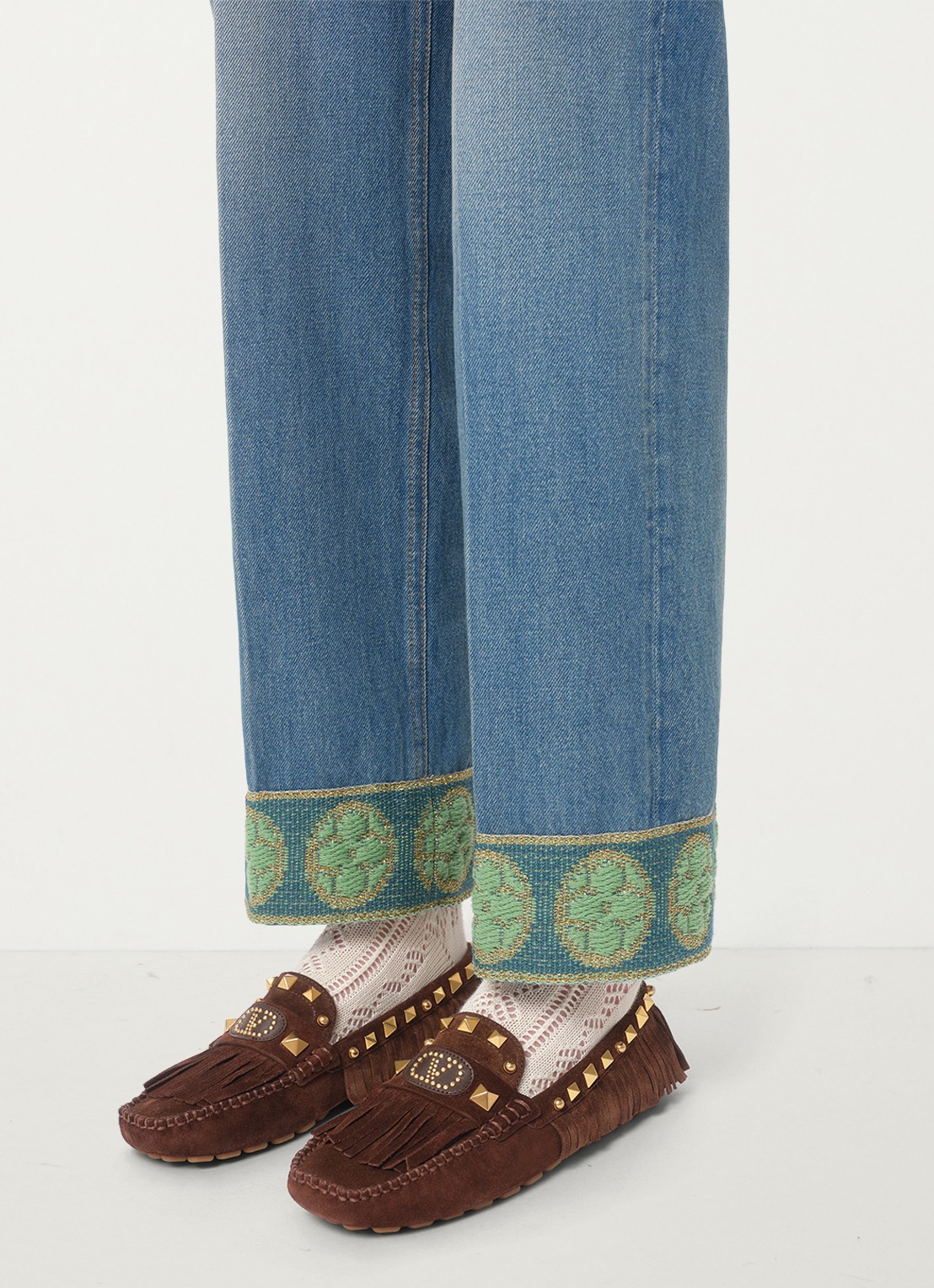 Valentino Garavani Plaster Caster Driver loafer van kalfssuède met studs - voorkant 2 bruin