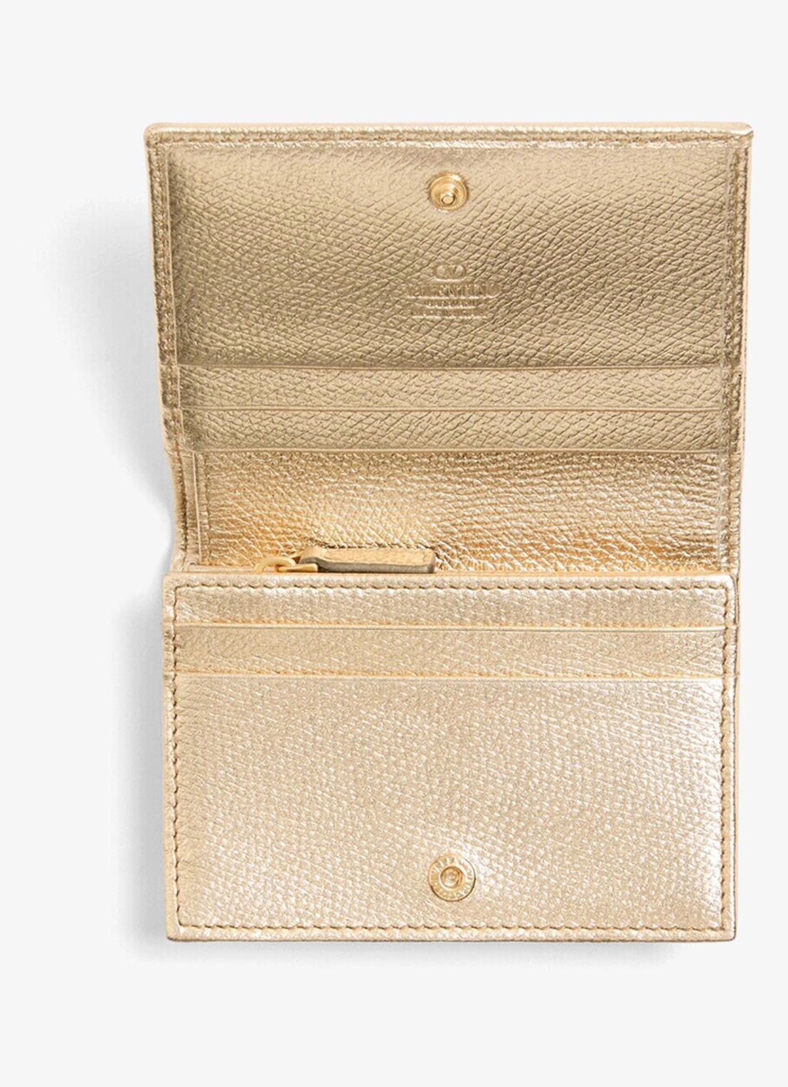 Valentino Garavani Portemonnee van kalfsleer met metallic finish - voorkant 2 goud