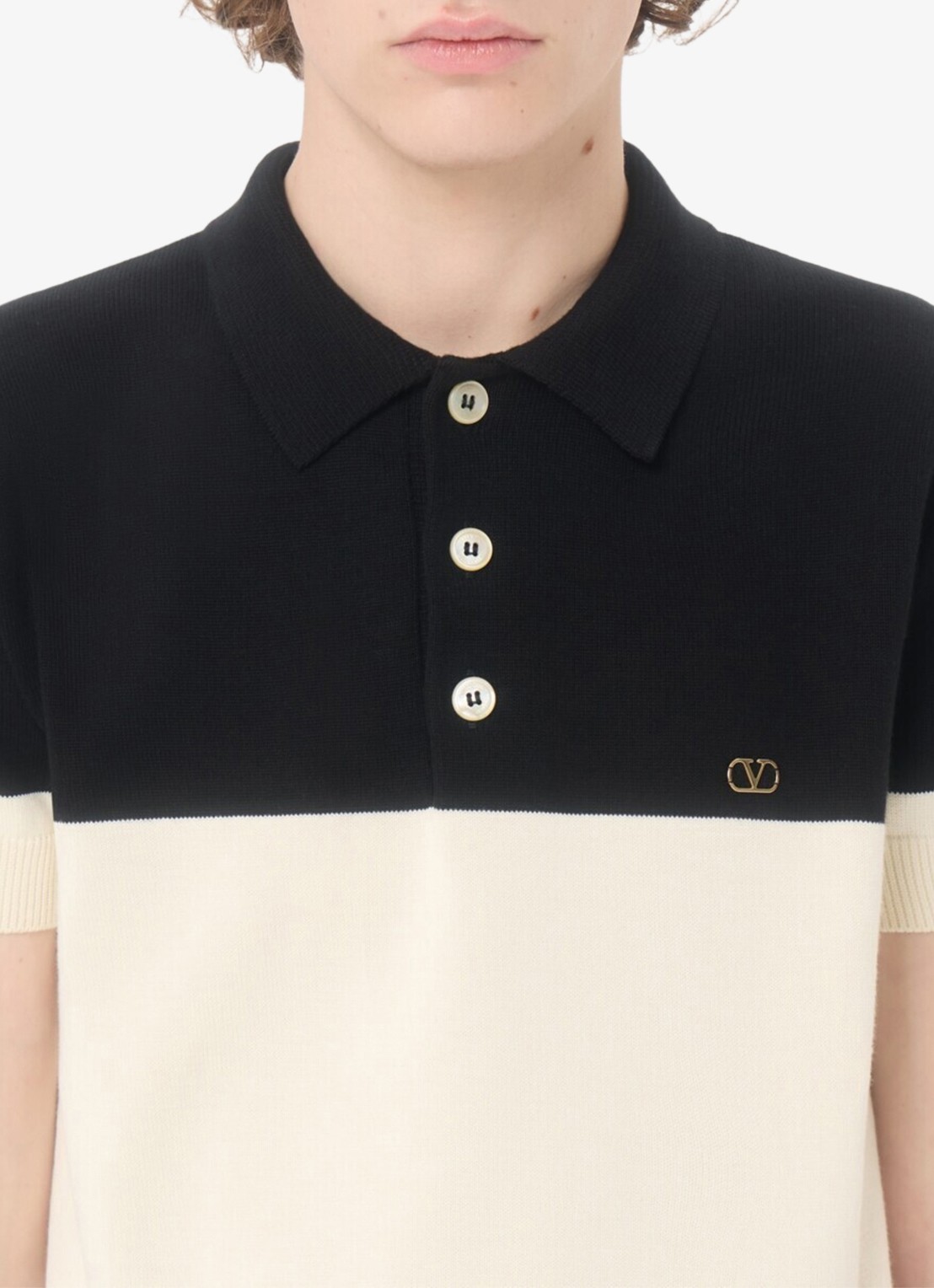 Valentino Garavani Regular fit fijngebreide polo van wol - detail 5 gebroken wit