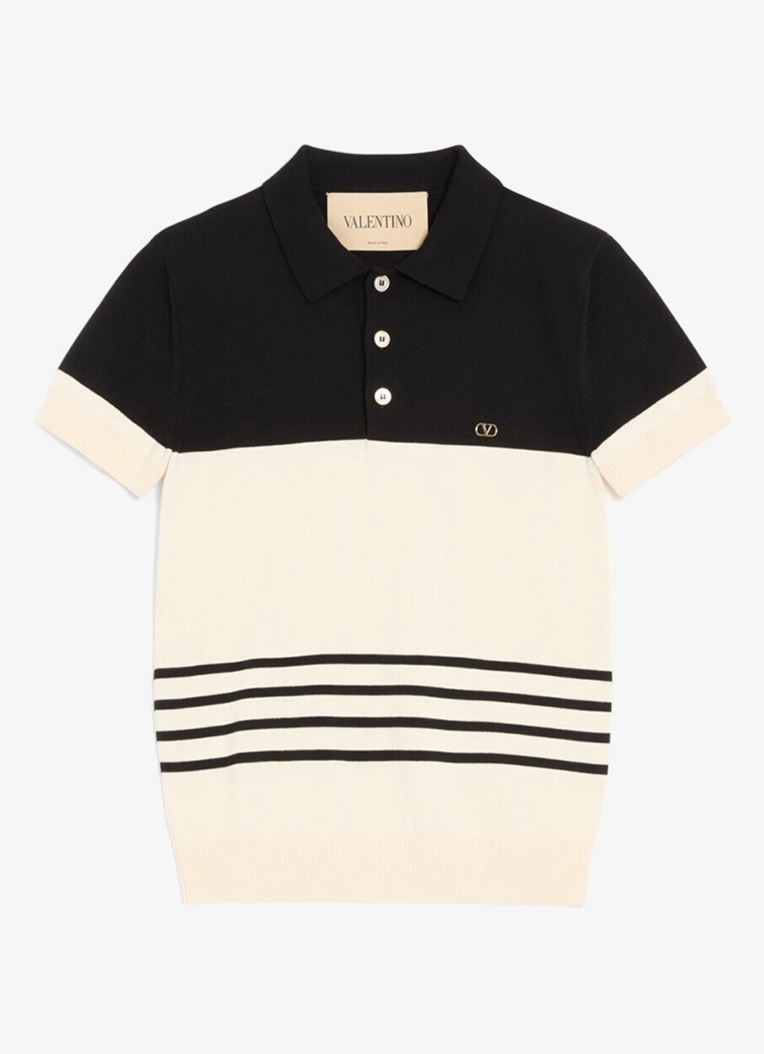 Valentino Garavani Regular fit fijngebreide polo van wol - voorkant 7 gebroken wit