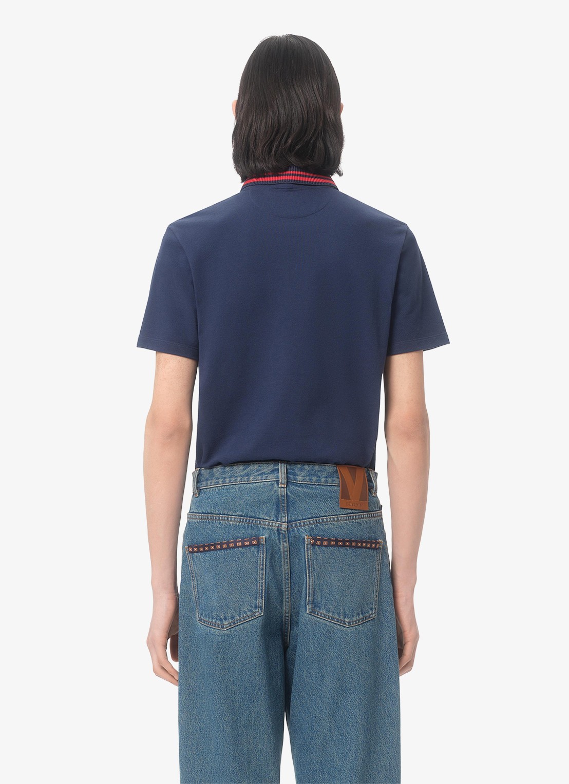 Valentino Garavani Regular fit polo met logoborduring - achterkant 7 donkerblauw