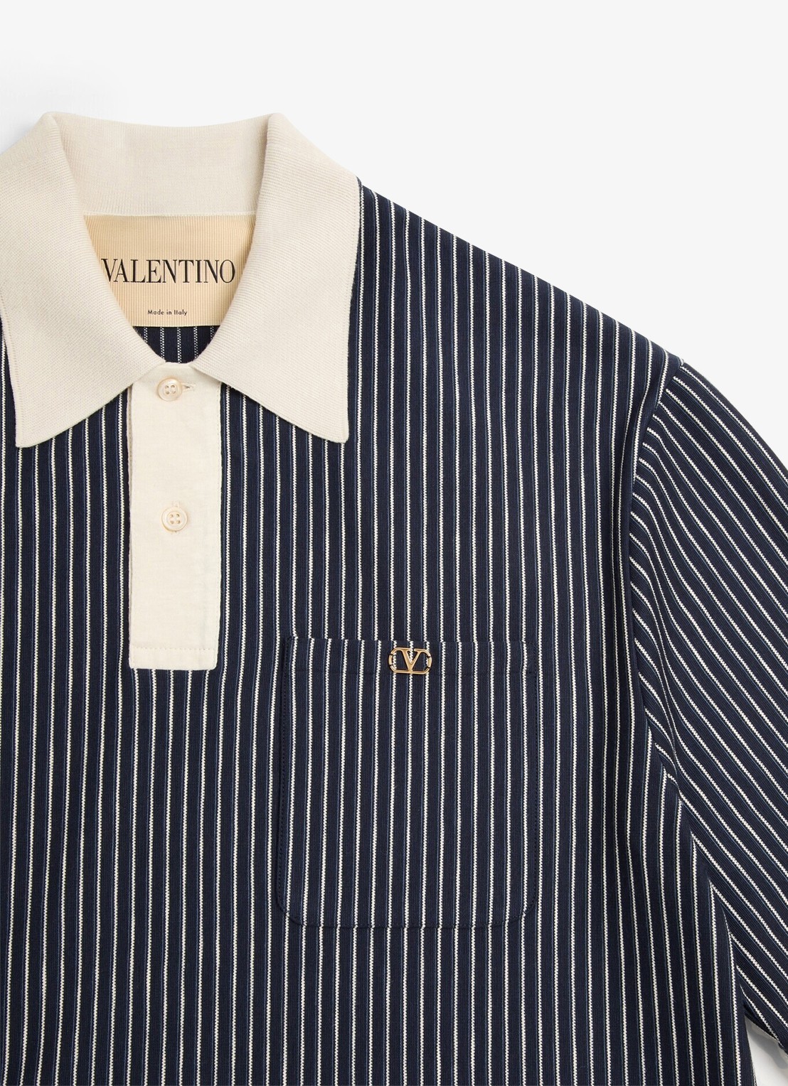 Valentino Garavani Regular fit polo met streepprint - detail 3 donkerblauw