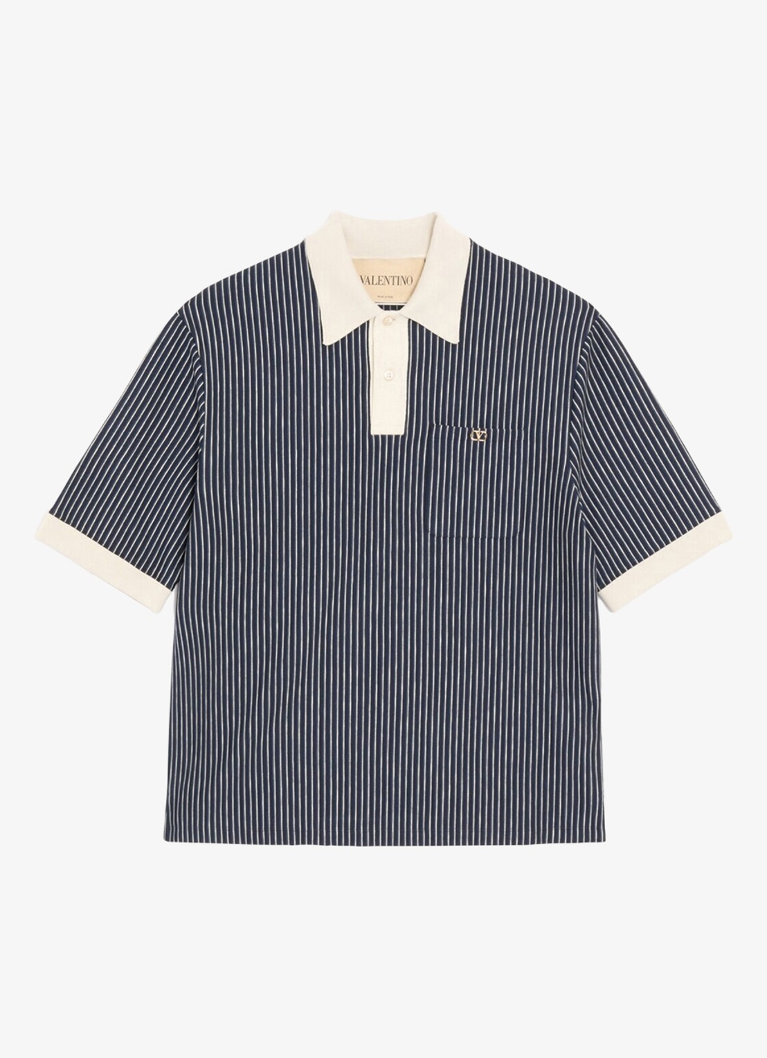Valentino Garavani Regular fit polo met streepprint - voorkant 2 donkerblauw