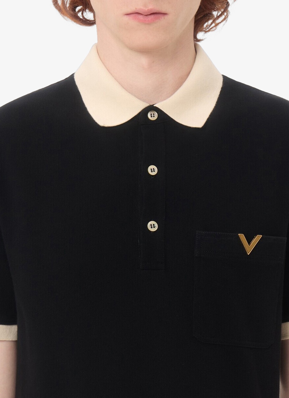 Valentino Garavani Regular fit polo van piqué katoen met borstzak - detail 7 zwart