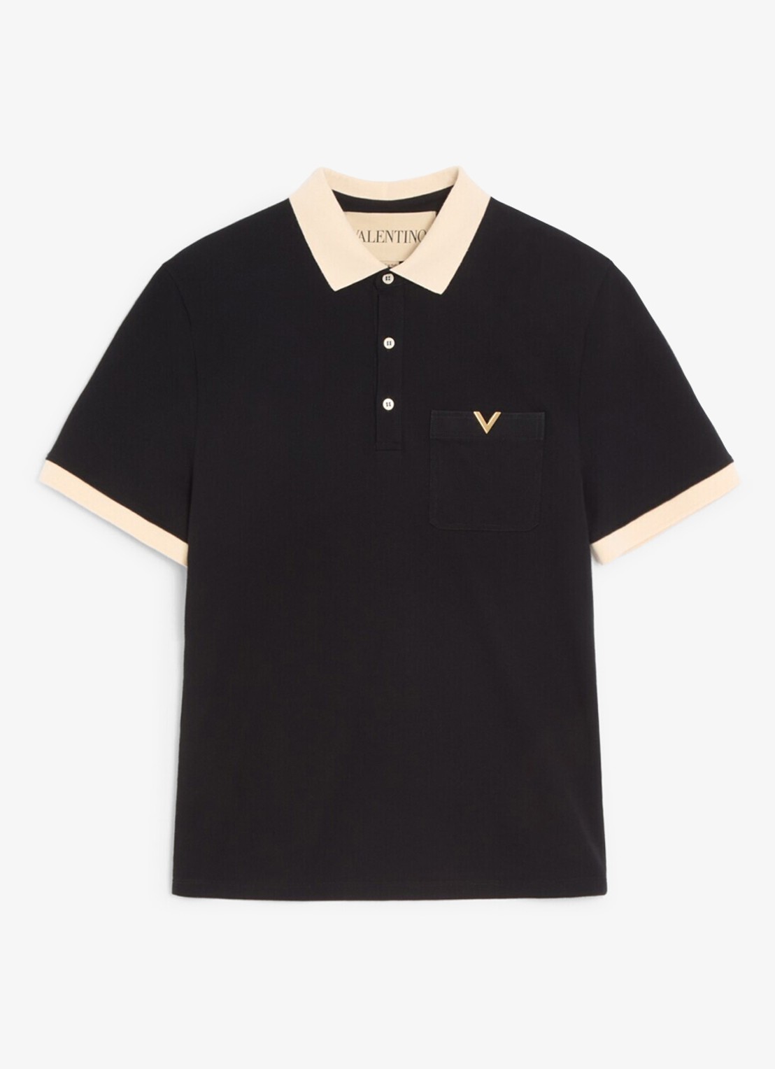Valentino Garavani Regular fit polo van piqué katoen met borstzak - voorkant zwart