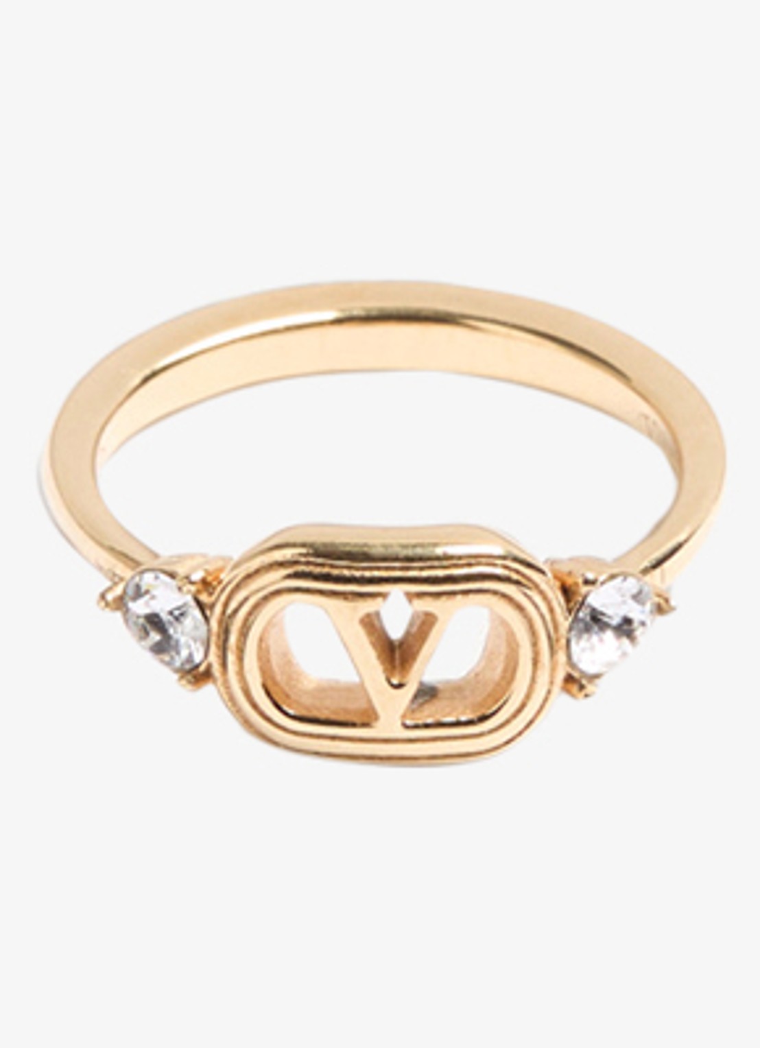Valentino Garavani Ring met logo en kristal - voorkant goud