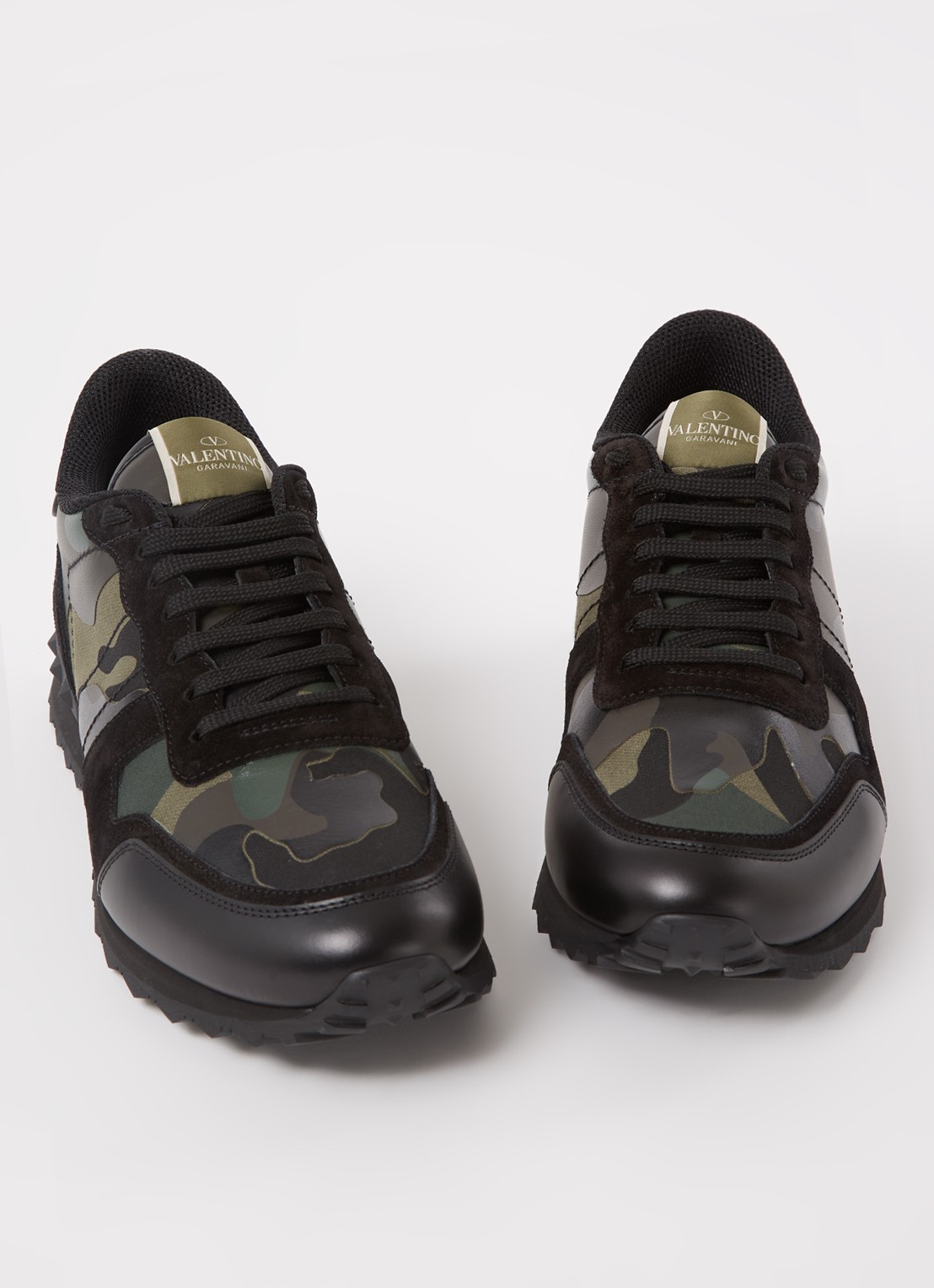 Valentino Garavani Rockrunner sneaker van leer met suède details - detail 3 legergroen