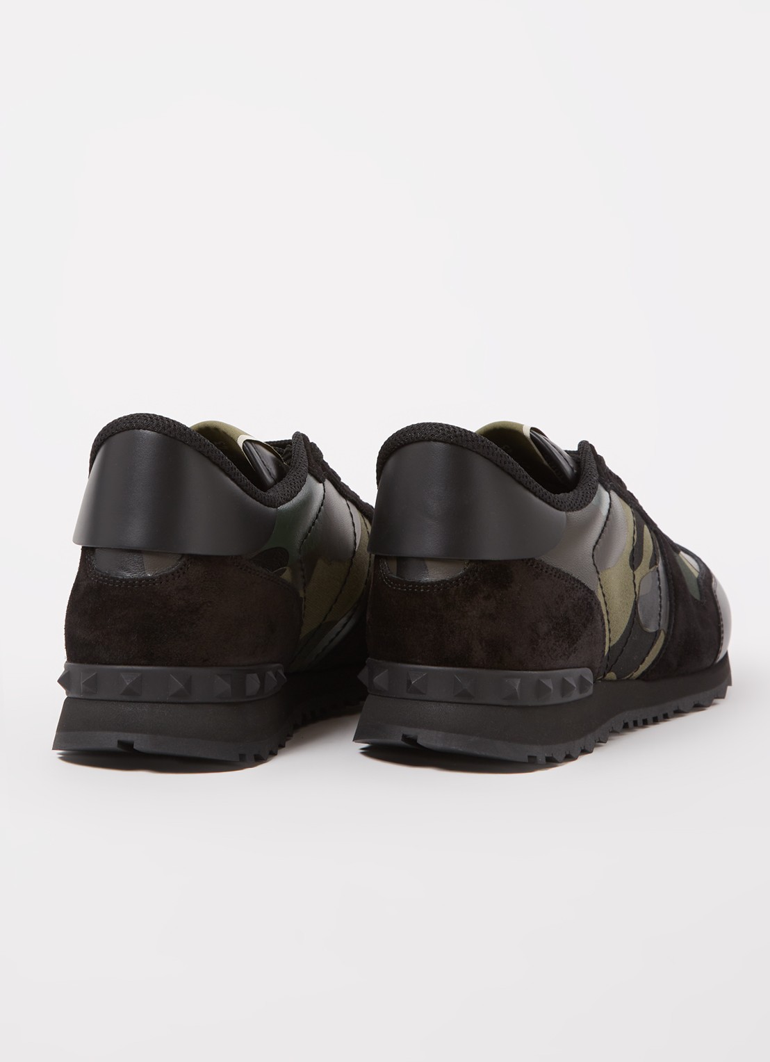 Valentino Garavani Rockrunner sneaker van leer met suède details - detail 4 legergroen