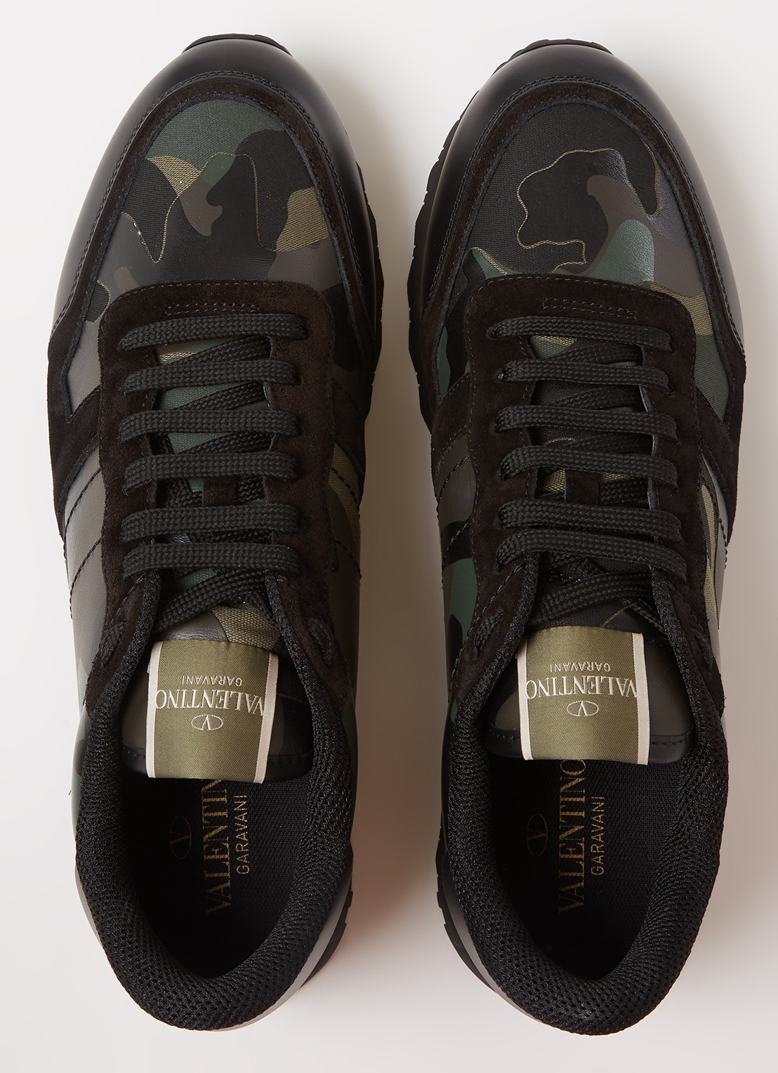 Valentino Garavani Rockrunner sneaker van leer met suède details - detail 5 legergroen
