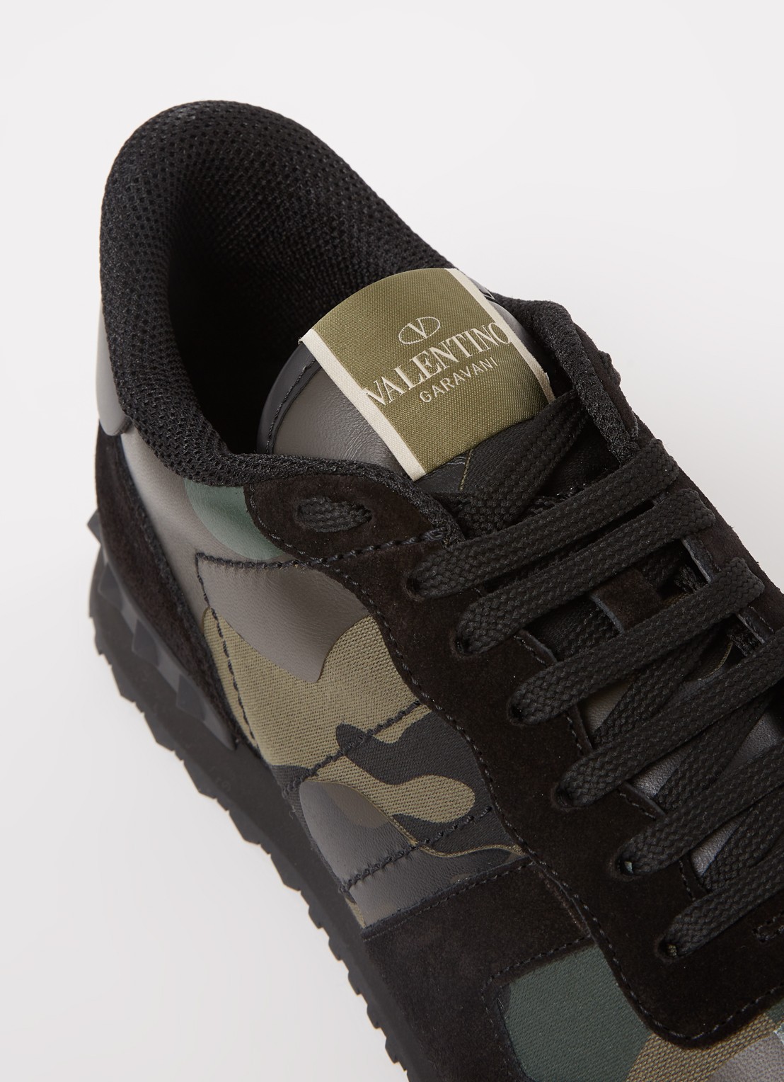 Valentino Garavani Rockrunner sneaker van leer met suède details - detail 6 legergroen