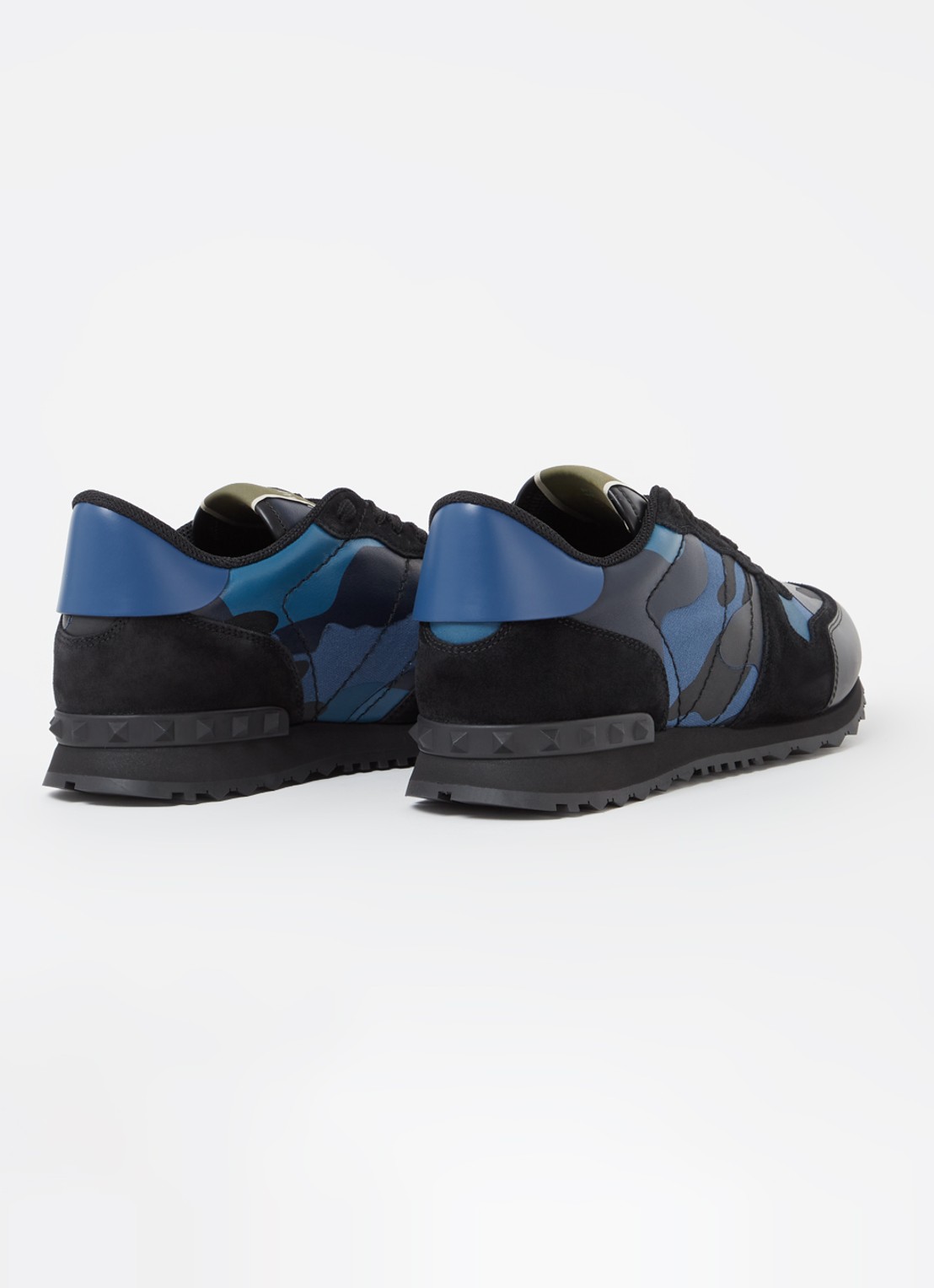 Valentino Garavani Rockrunner sneaker van leer met suède details - detail 2 donkerblauw