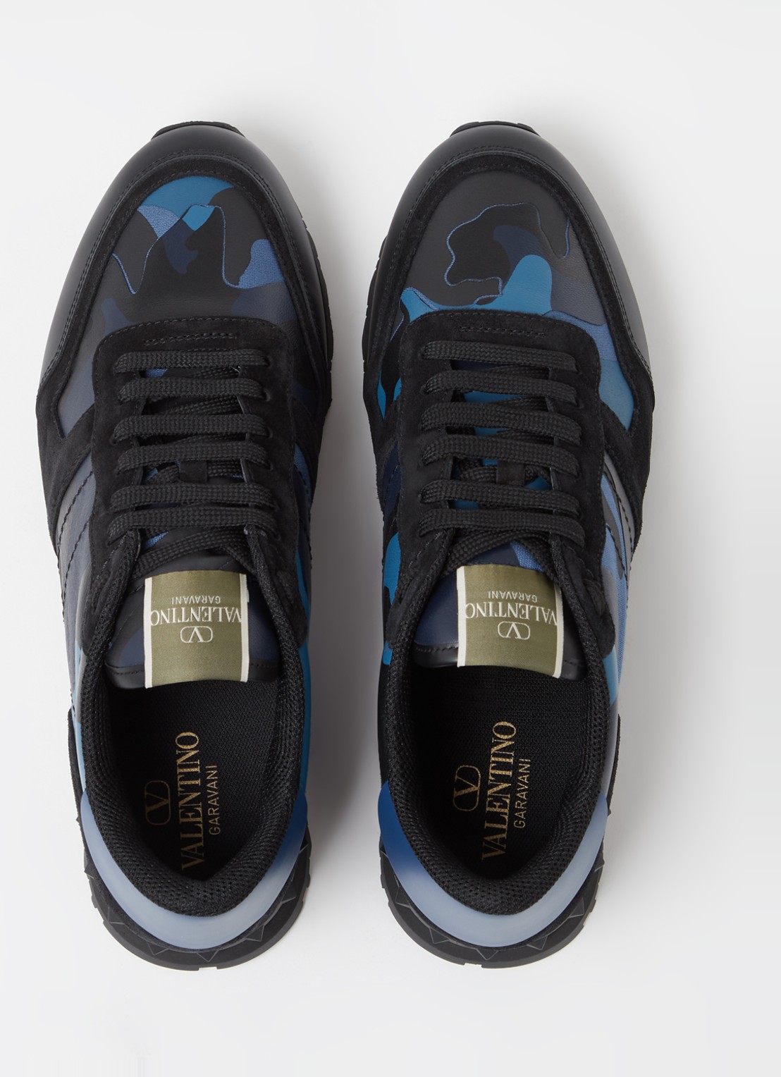 Valentino Garavani Rockrunner sneaker van leer met suède details - detail 3 donkerblauw