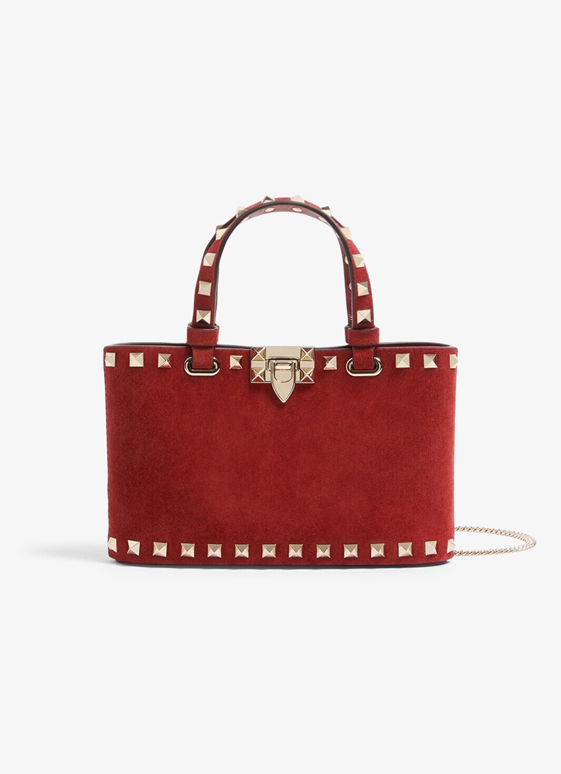 Valentino Garavani Rockstud mini handtas van suède - voorkant rood