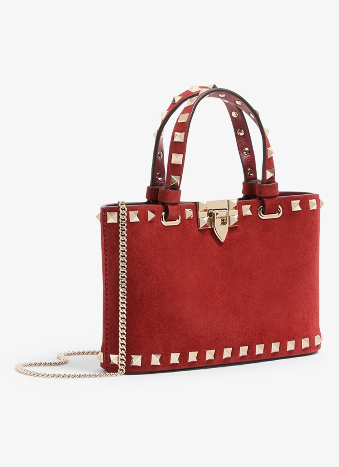 Valentino Garavani Rockstud mini handtas van suède - voorkant 2 rood