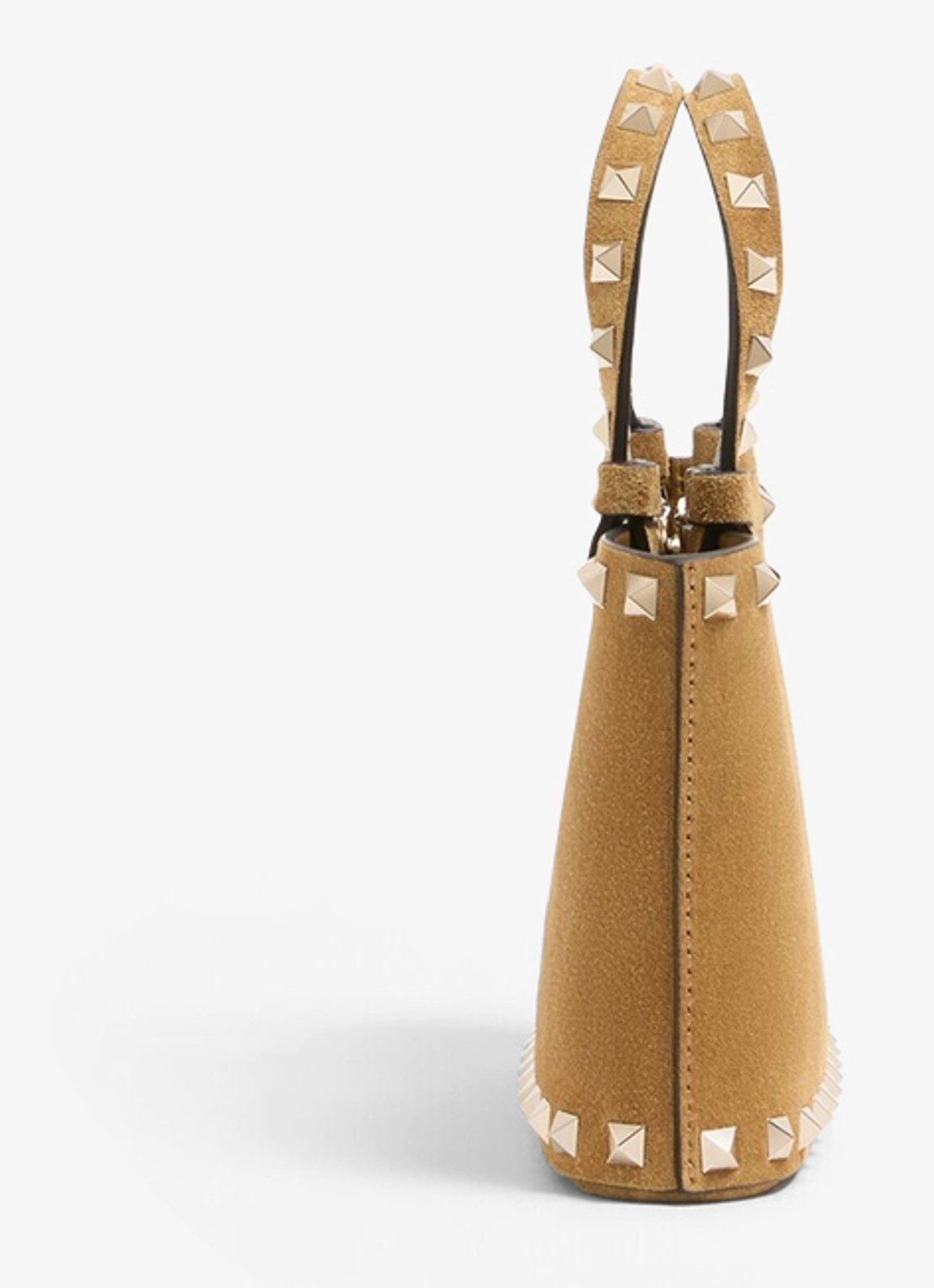 Valentino Garavani Rockstud mini handtas van suède - detail 2 camel