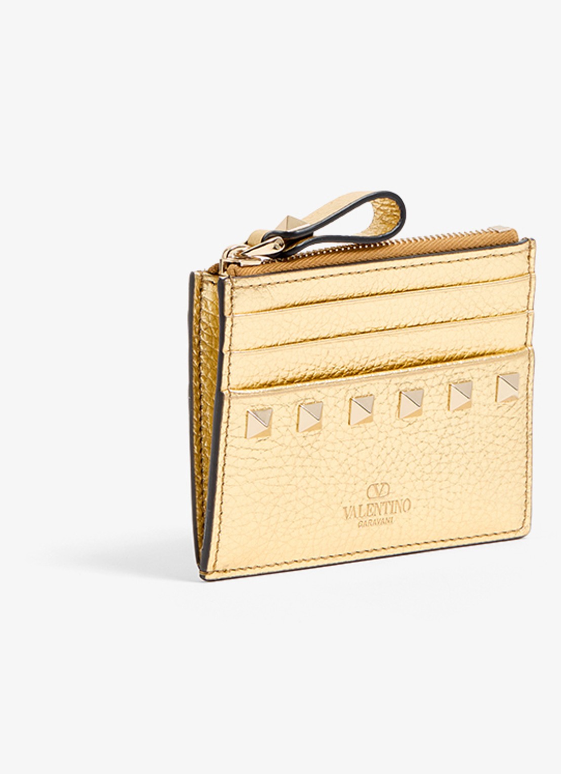 Valentino Garavani Rockstud pasjeshouder van kalfsleer met metallic finish en studs - detail goud