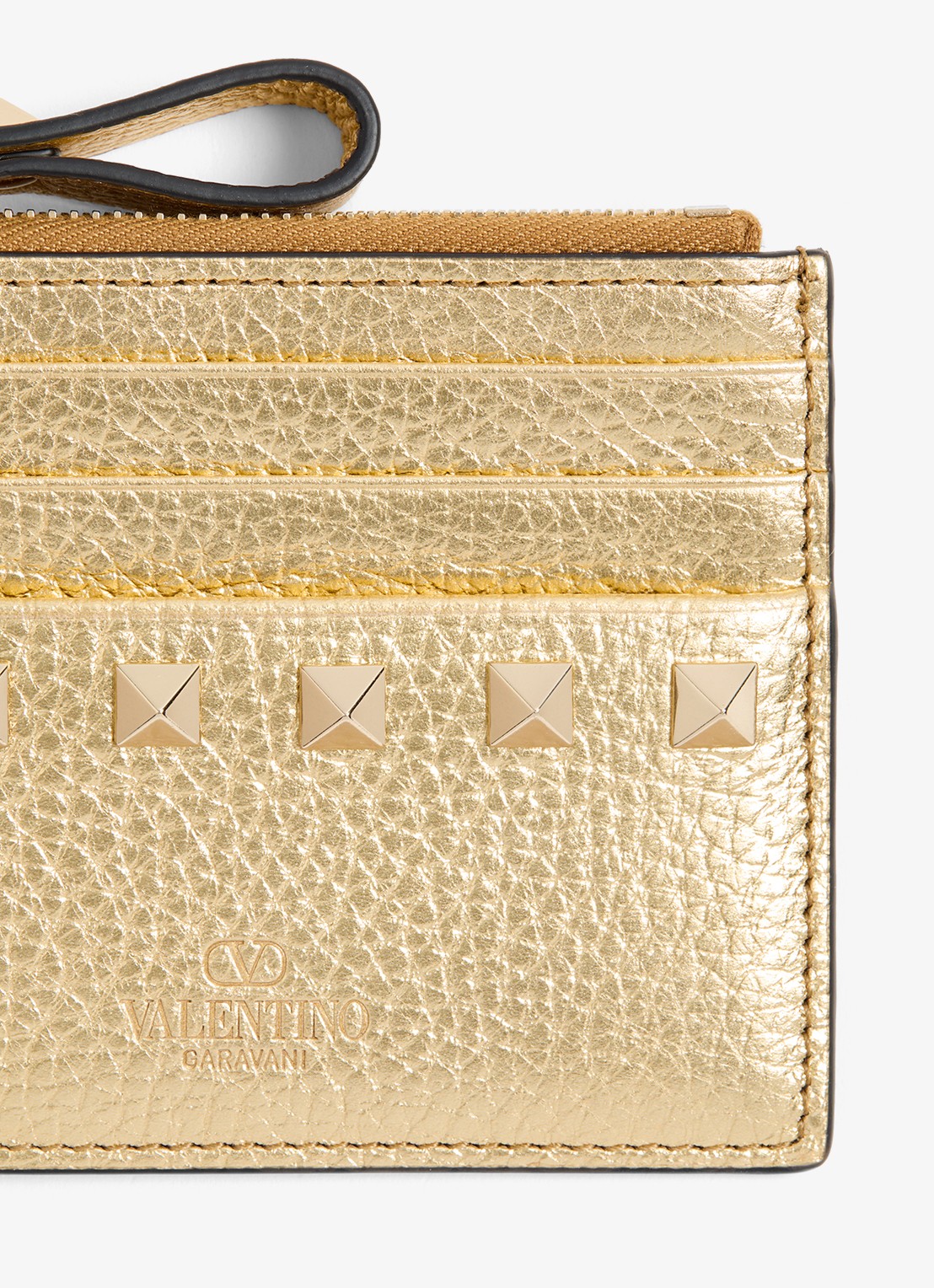 Valentino Garavani Rockstud pasjeshouder van kalfsleer met metallic finish en studs - detail 2 goud