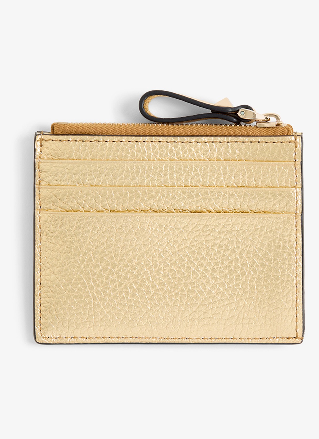 Valentino Garavani Rockstud pasjeshouder van kalfsleer met metallic finish en studs - voorkant 5 goud