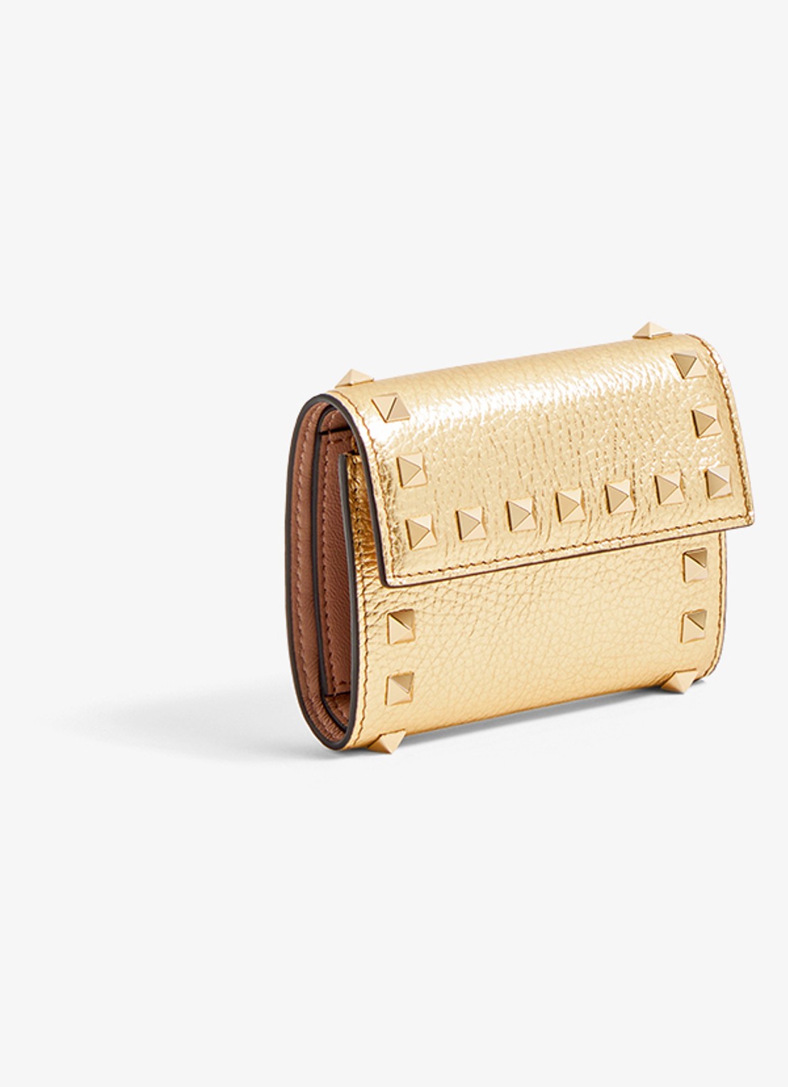 Valentino Garavani Rockstud portemonnee van kalfsleer met metallic finish - detail 3 goud