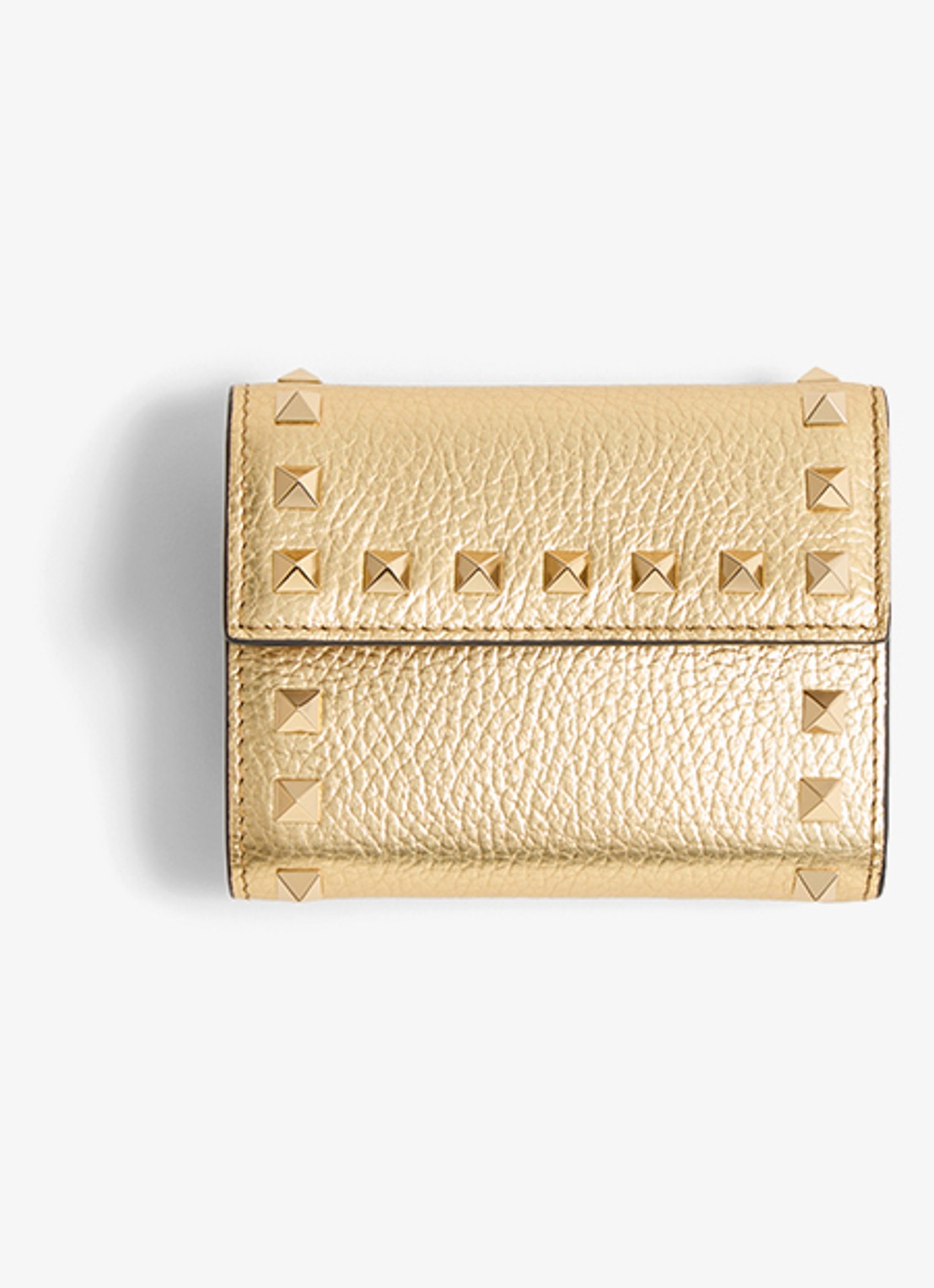 Valentino Garavani Rockstud portemonnee van kalfsleer met metallic finish - voorkant goud