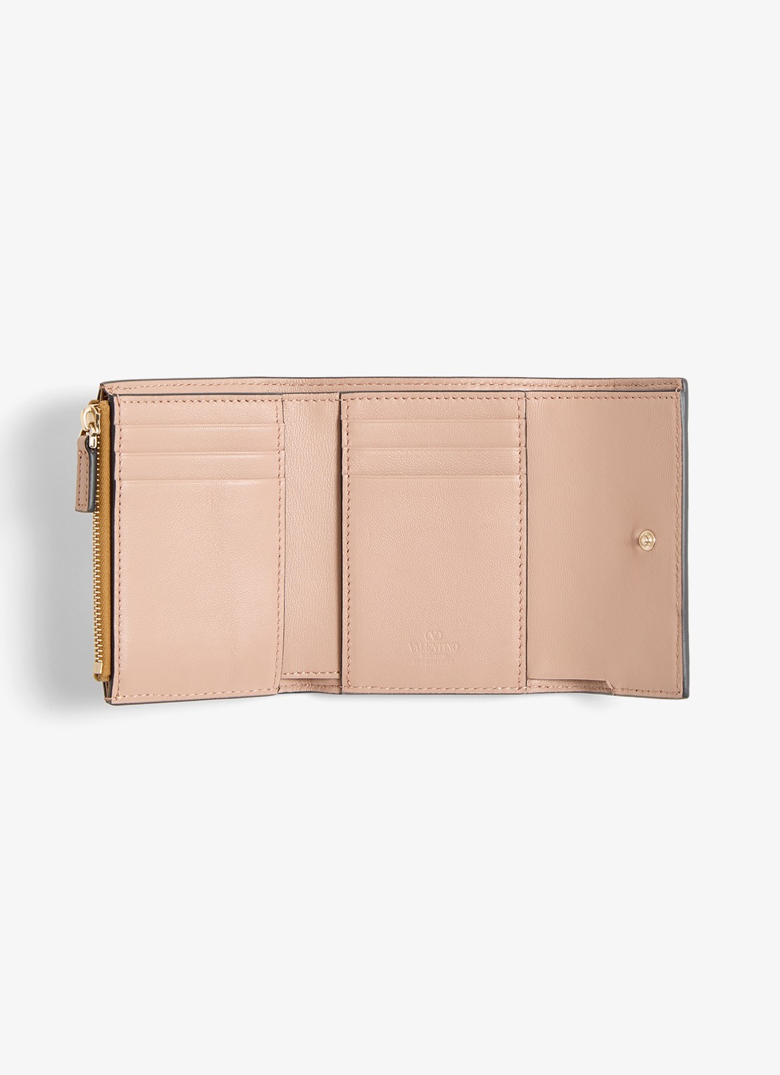 Valentino Garavani Rockstud portemonnee van kalfsleer met metallic finish - voorkant 2 goud