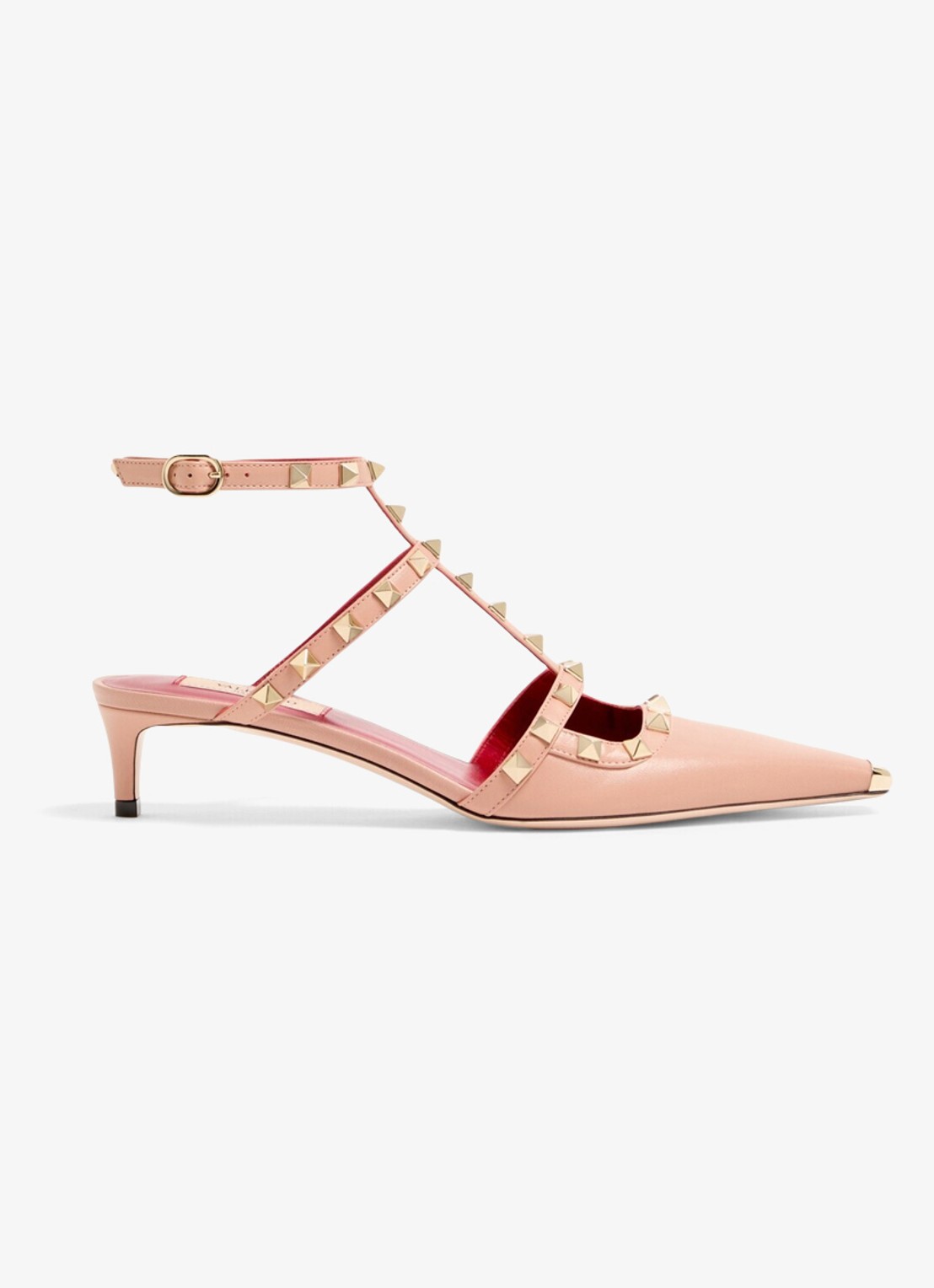 Valentino Garavani Rockstud sandalette van geitenleer met studs - voorkant 2 roze