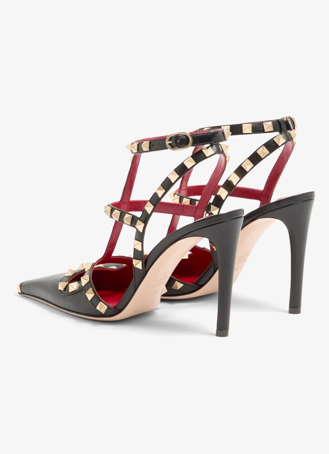 Valentino Garavani Rockstud sandalette van geitenleer met studs - achterkant 3 zwart