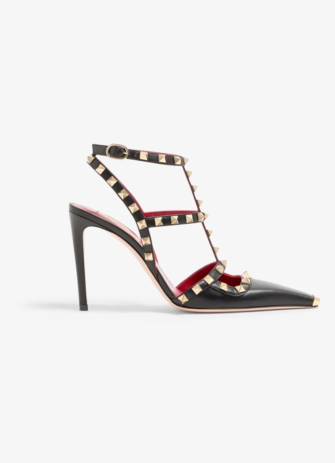 Valentino Garavani Rockstud sandalette van geitenleer met studs - voorkant zwart