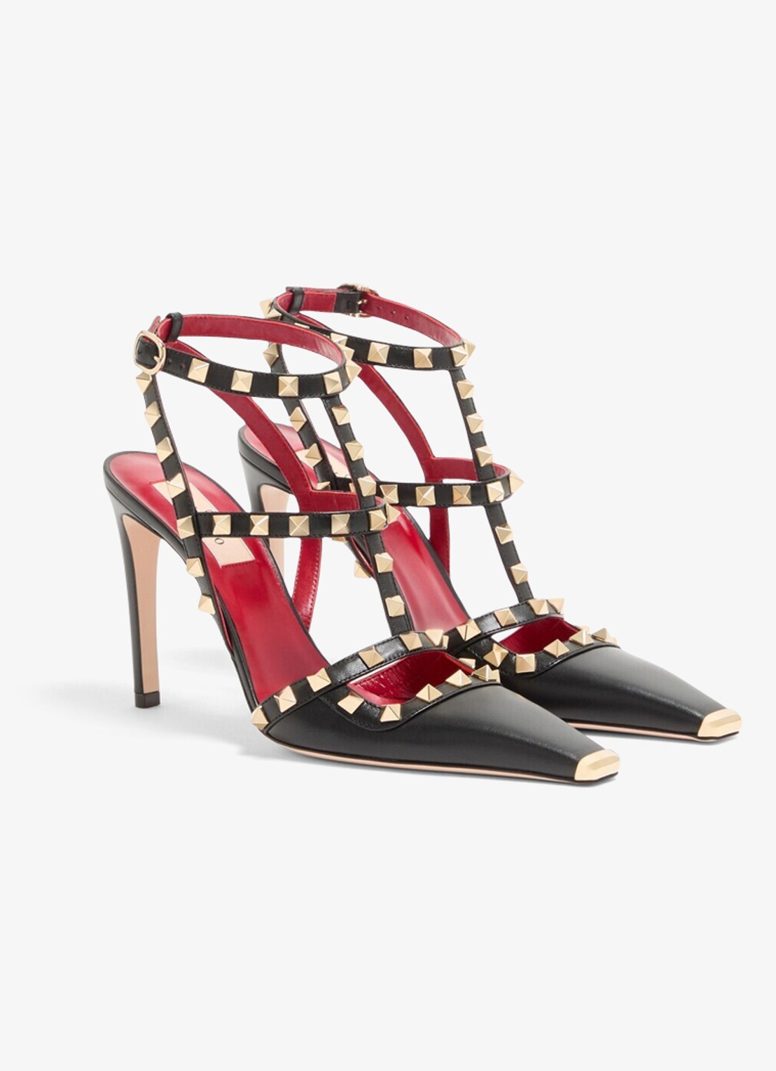 Valentino Garavani Rockstud sandalette van geitenleer met studs - voorkant 2 zwart