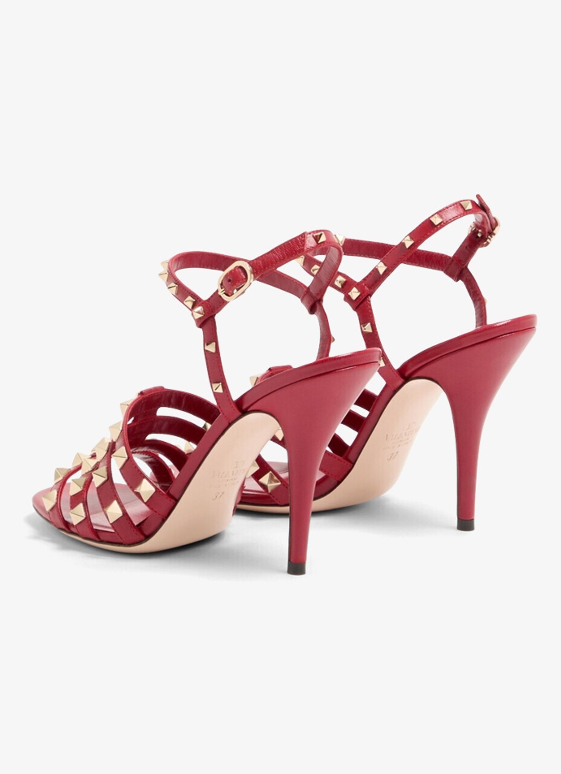 Valentino Garavani Rockstud sandalette van geitenleer met studs - achterkant 3 rood