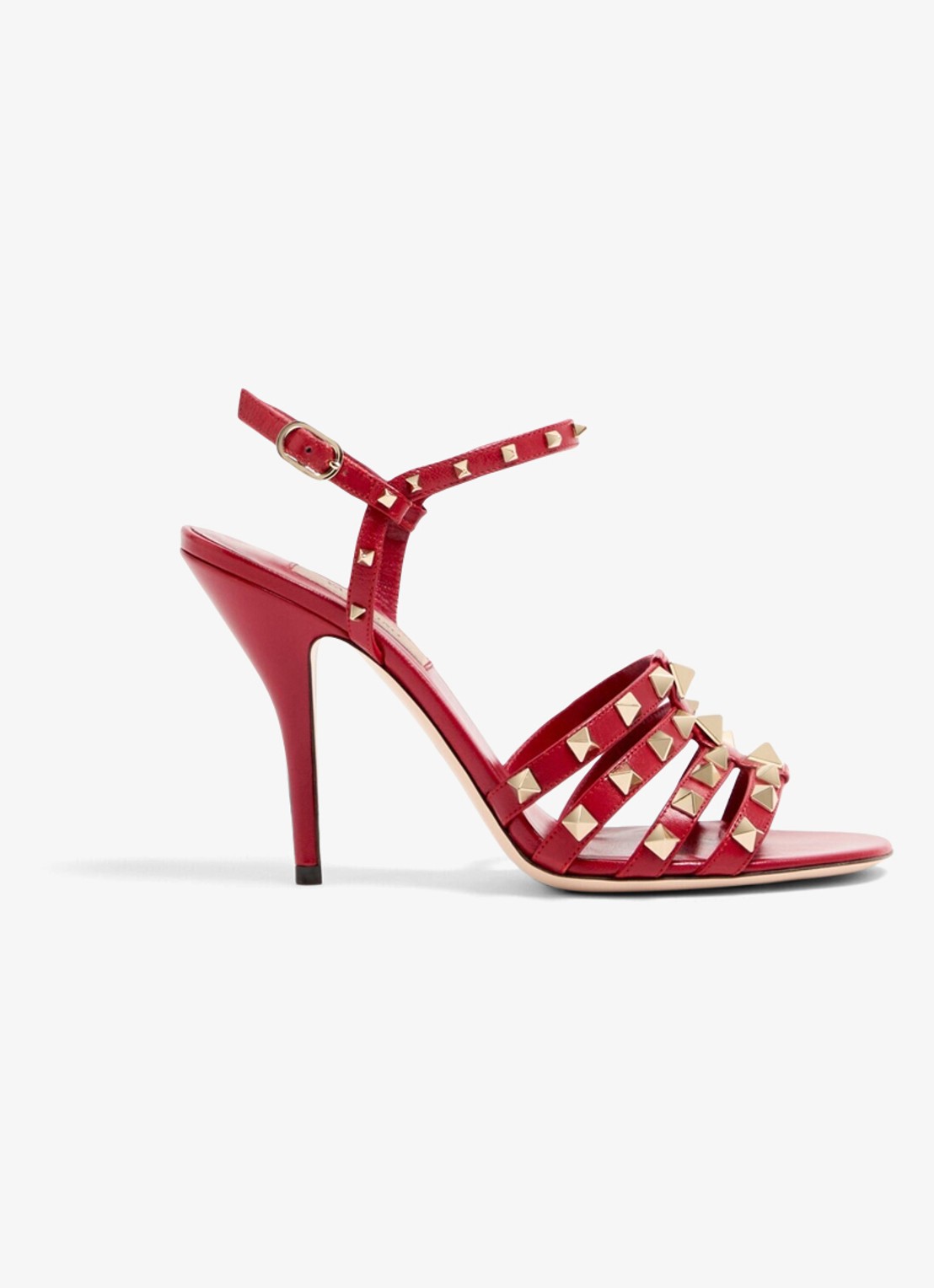 Valentino Garavani Rockstud sandalette van geitenleer met studs - voorkant rood