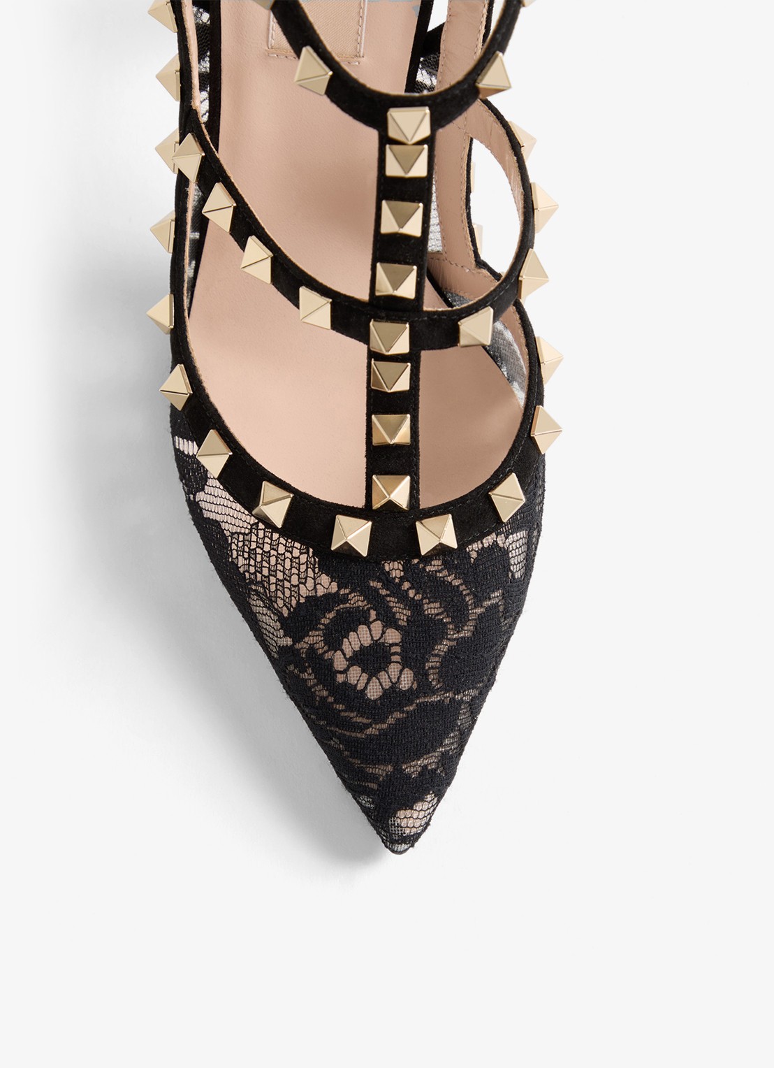 Valentino Garavani Rockstud sandalette van geitensuède met kant - detail 4 zwart