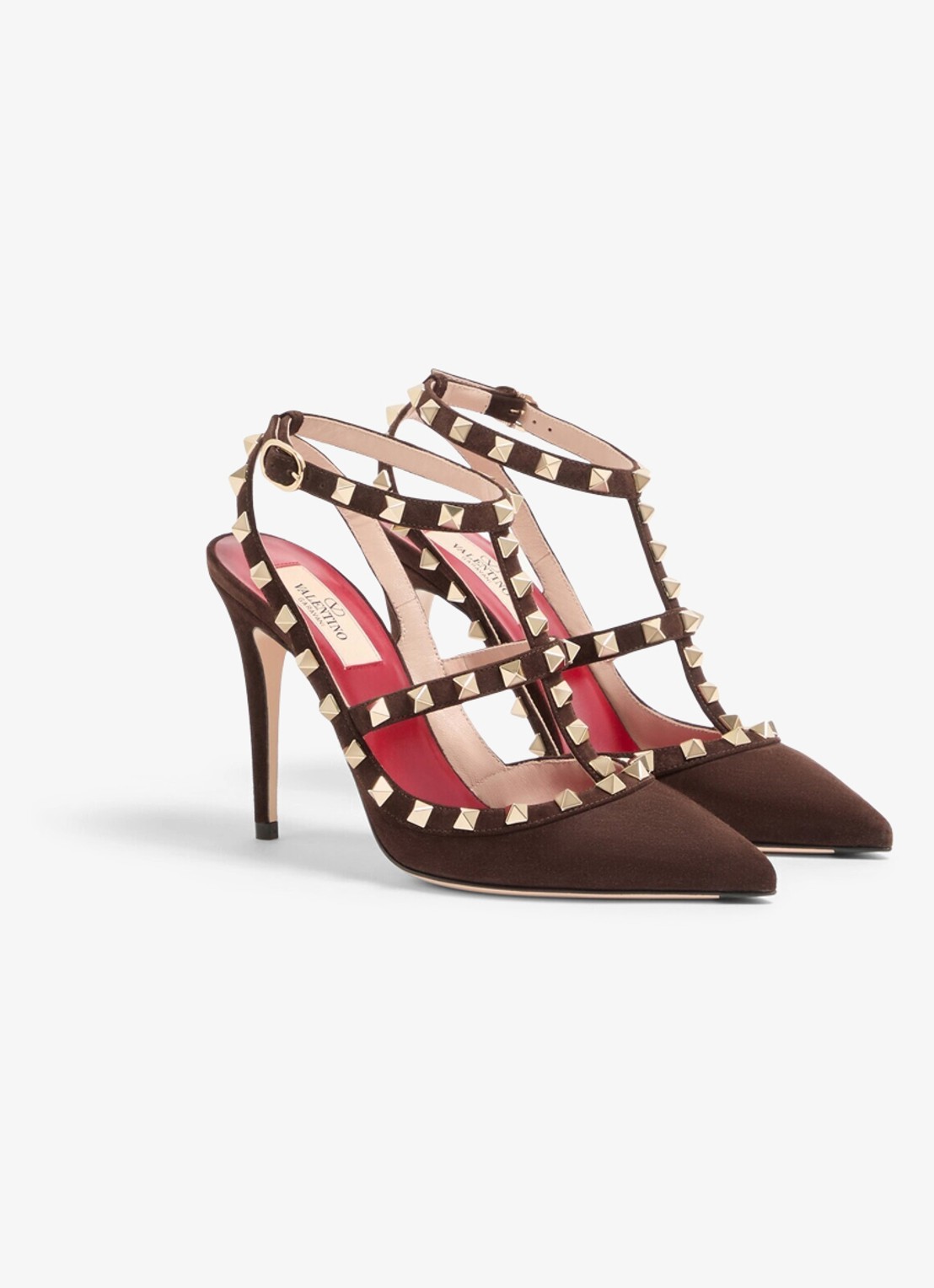 Valentino Garavani Rockstud sandalette van geitensuède met studs - detail 4 donkerbruin