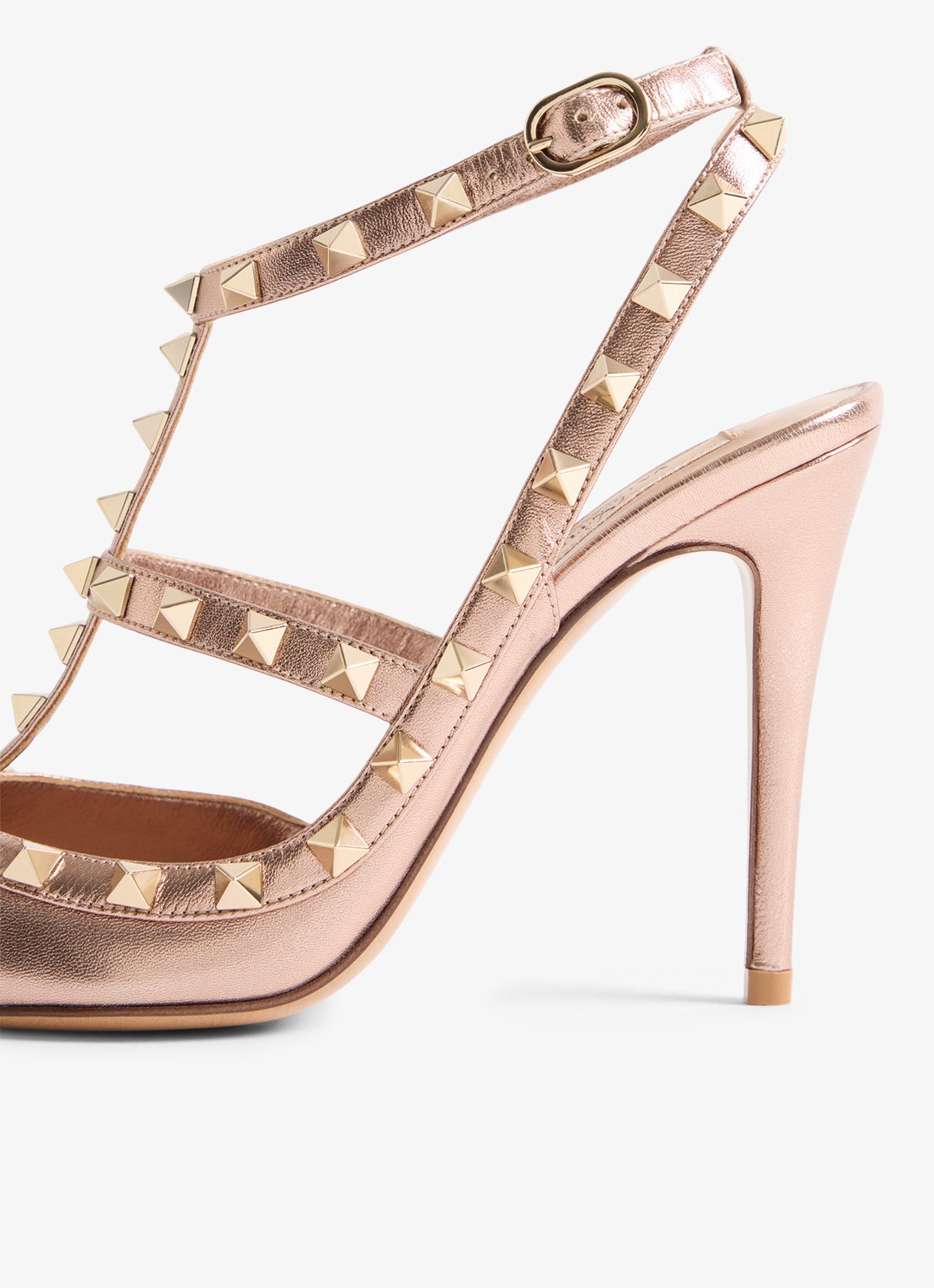 Valentino Garavani Rockstud sandalette van schapenleer met metallic finish en studs - detail 3 oudroze