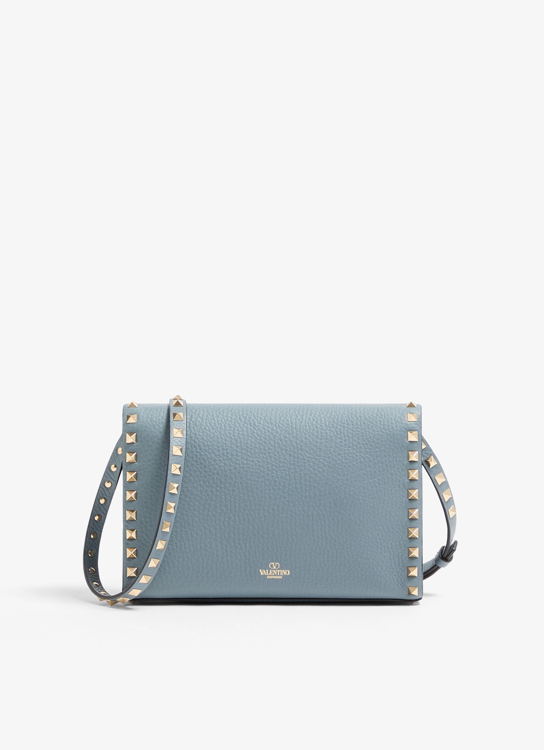 Valentino Garavani Rockstud Small crossbodytas van kalfsleer met studs - achterkant 6 blauwgrijs