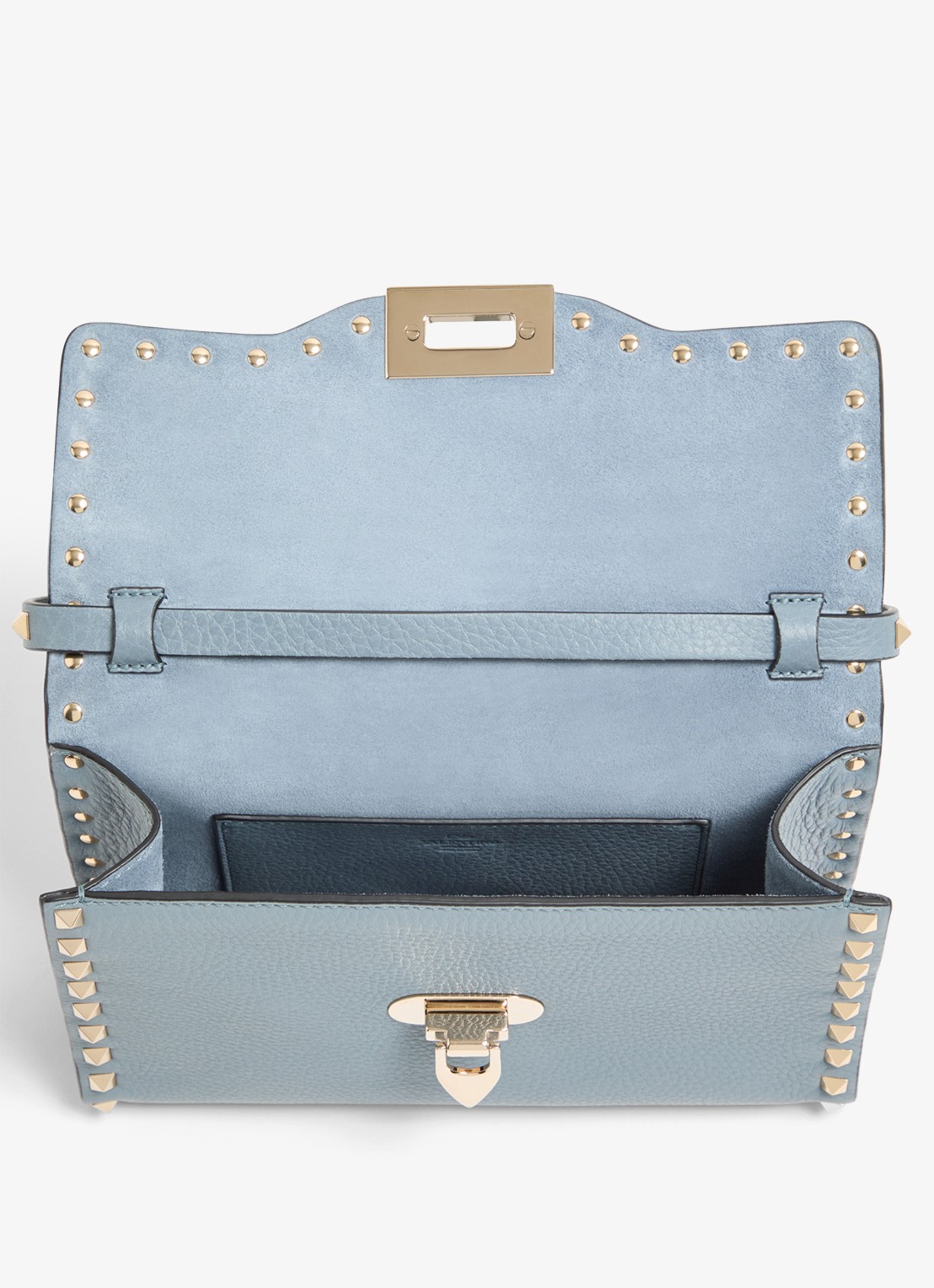 Valentino Garavani Rockstud Small crossbodytas van kalfsleer met studs - detail 4 blauwgrijs