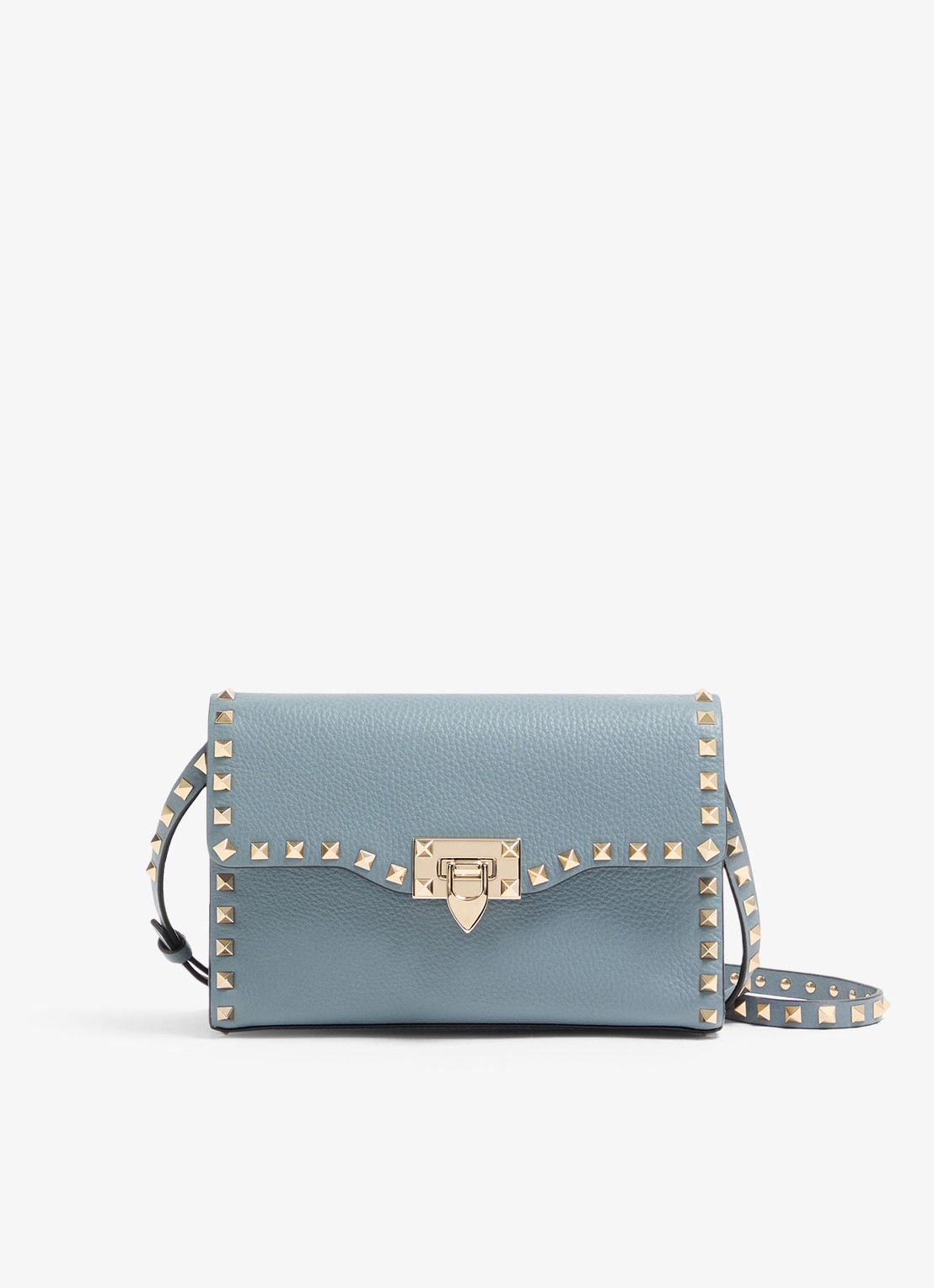 Valentino Garavani Rockstud Small crossbodytas van kalfsleer met studs - voorkant blauwgrijs
