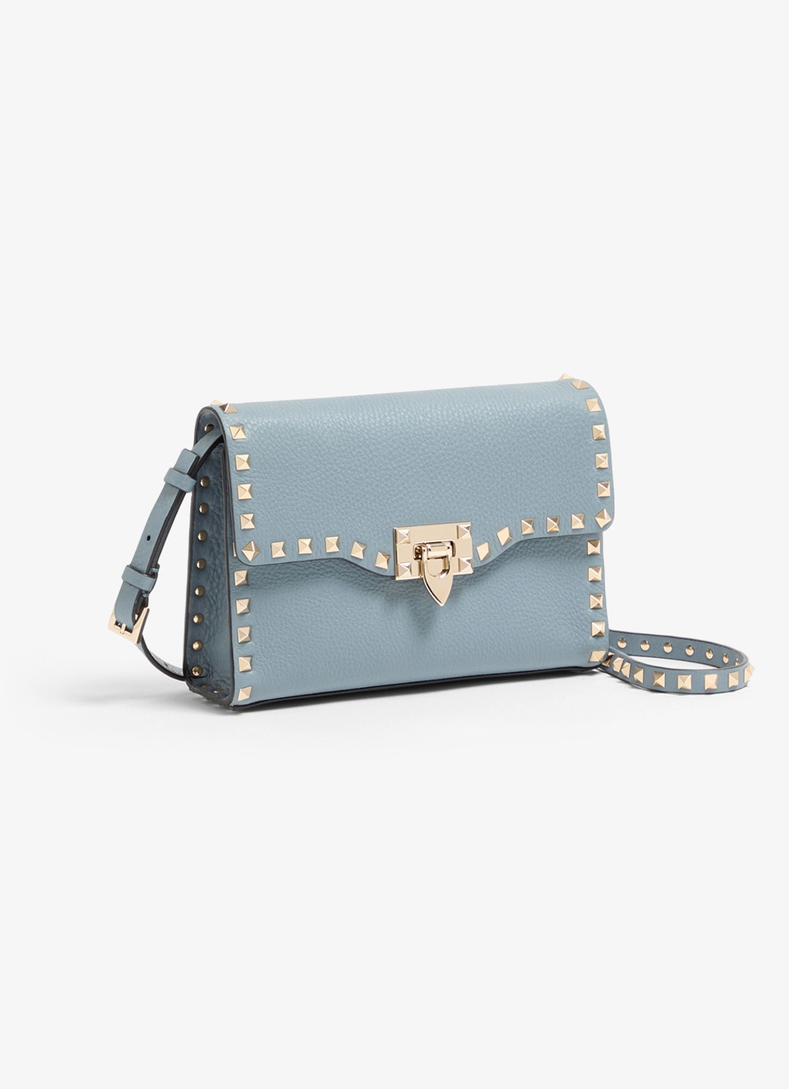 Valentino Garavani Rockstud Small crossbodytas van kalfsleer met studs - voorkant 2 blauwgrijs