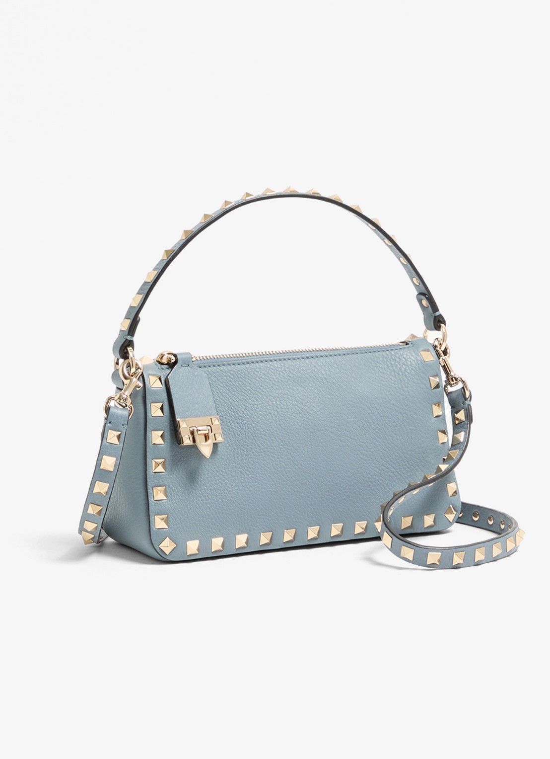 Valentino Garavani Rockstud Small handtas van kalfsleer met studs - voorkant 5 blauwgrijs