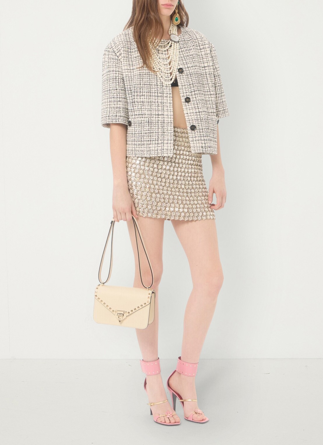 Valentino Garavani Rockstud Small schoudertas van kalfsleer - detail 7 creme