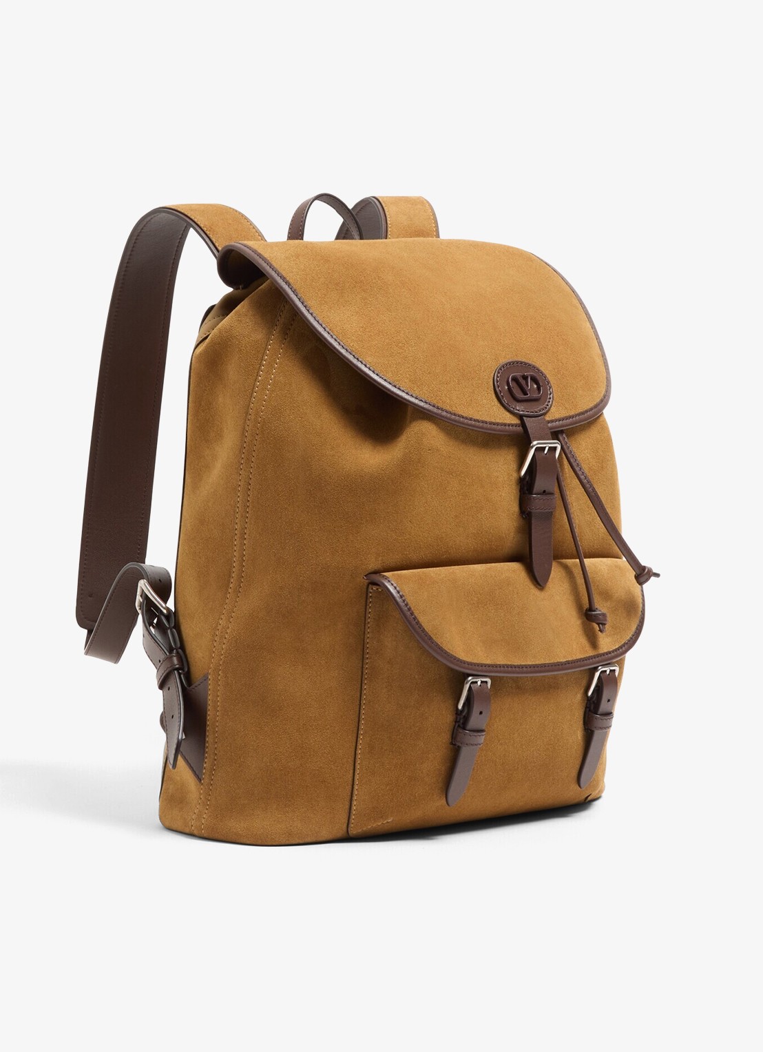 Valentino Garavani Rugzak van suède - voorkant 2 camel